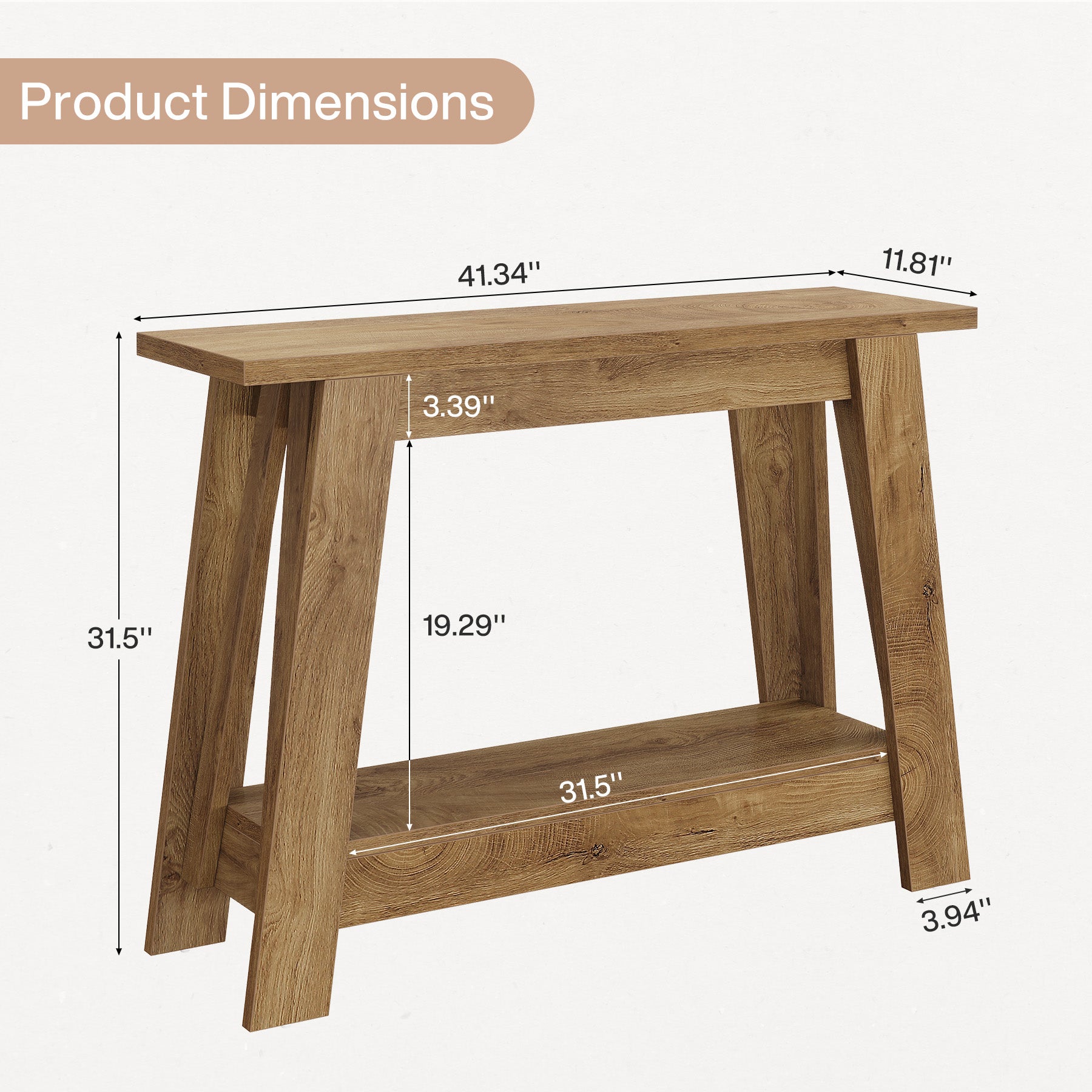 41.3" Rustic Farmhouse Console Table - 2-Tier Narrow Entryway Table with Storage
