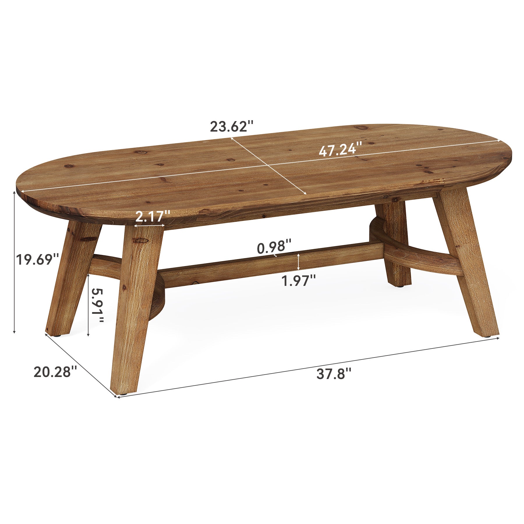 Tribesigns 47.2-Inch Oval Coffee Table, Solid Wood Living Room Table with Rustic Pine Finish for Modern Center Accent