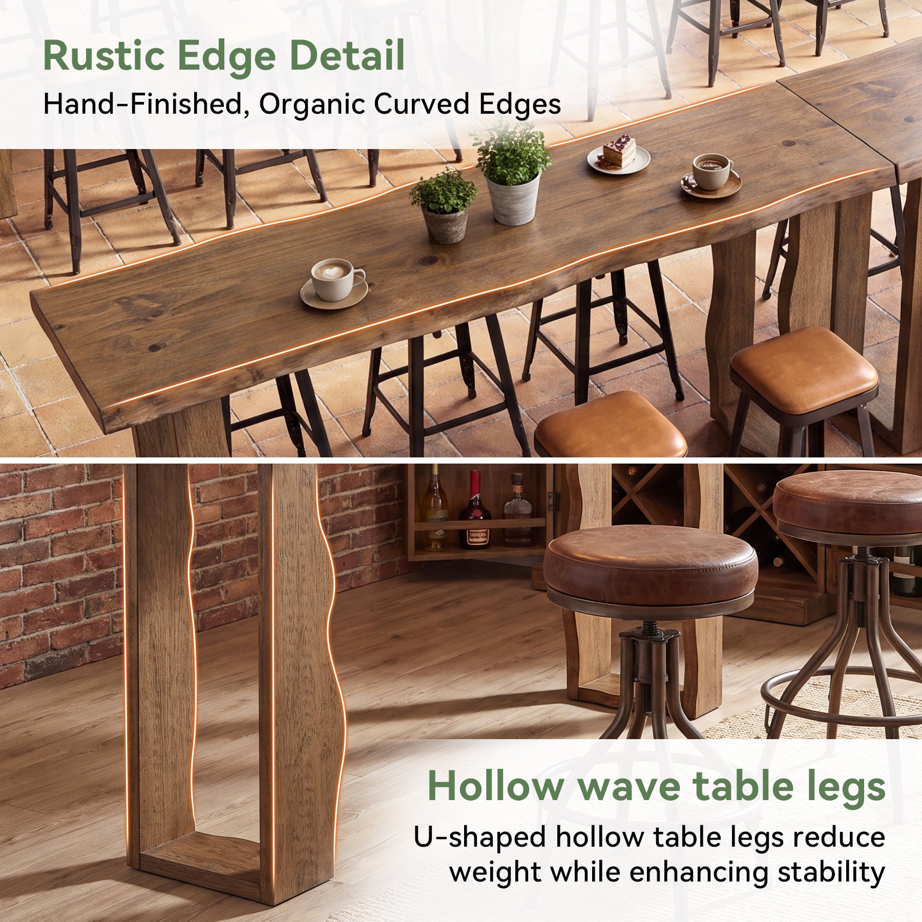 Tribesigns 70.9-Inch Solid Wood Bar Table, Extra Long Counter Height Pub Table with Wave Legs