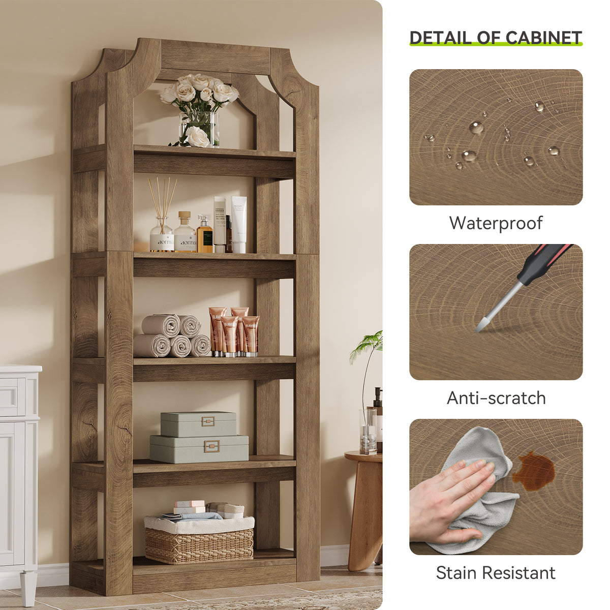 Tribesigns 70 Inch Tall 5-Tier Bookshelf with 31.5 Inch Wide Shelves, Farmhouse Bookcase for Living Room and Office