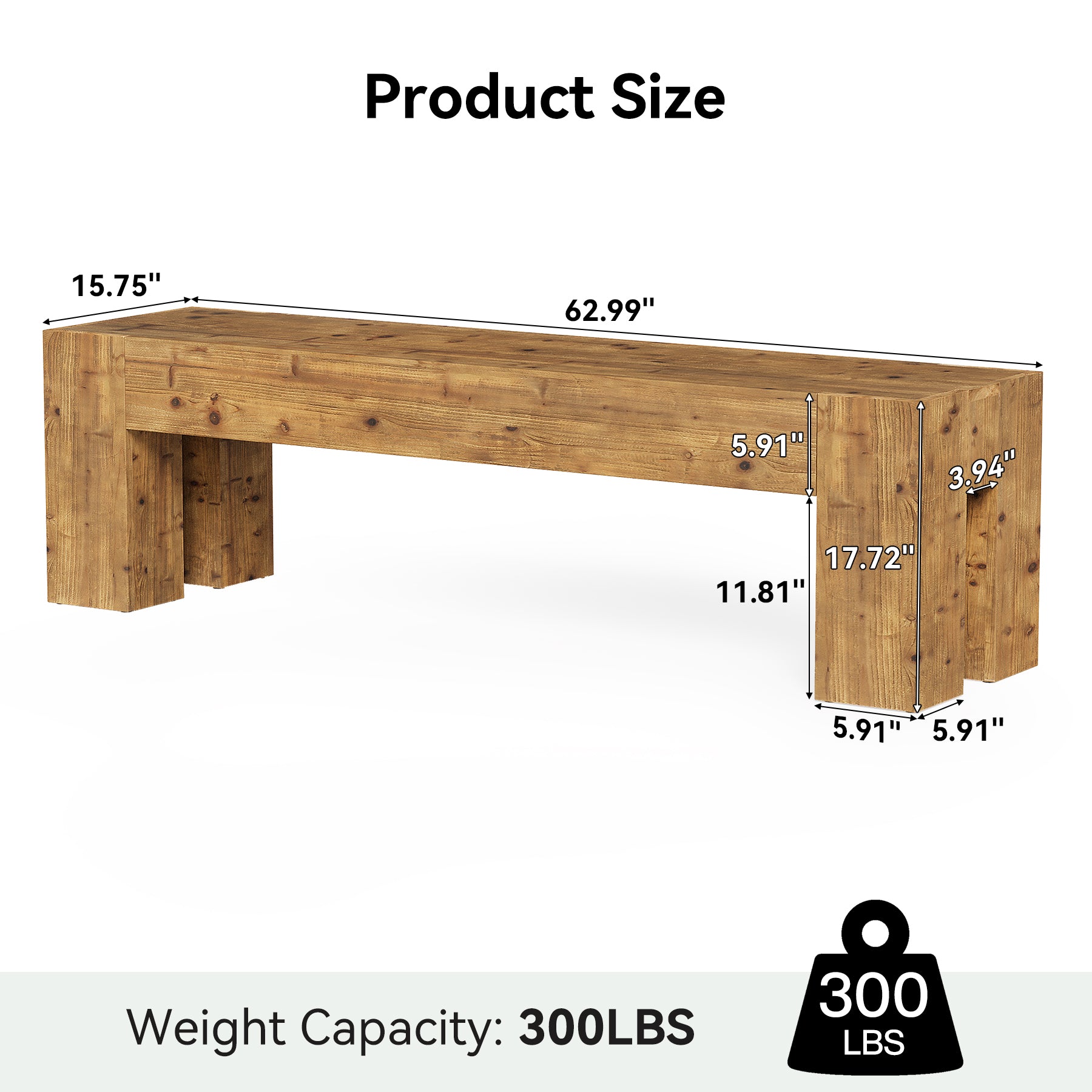 Tribesigns 63-Inch Solid Wood Entryway Bench with Sturdy Frame, Rustic Farmhouse Long Bench for Hallway Living Room and Bedroom