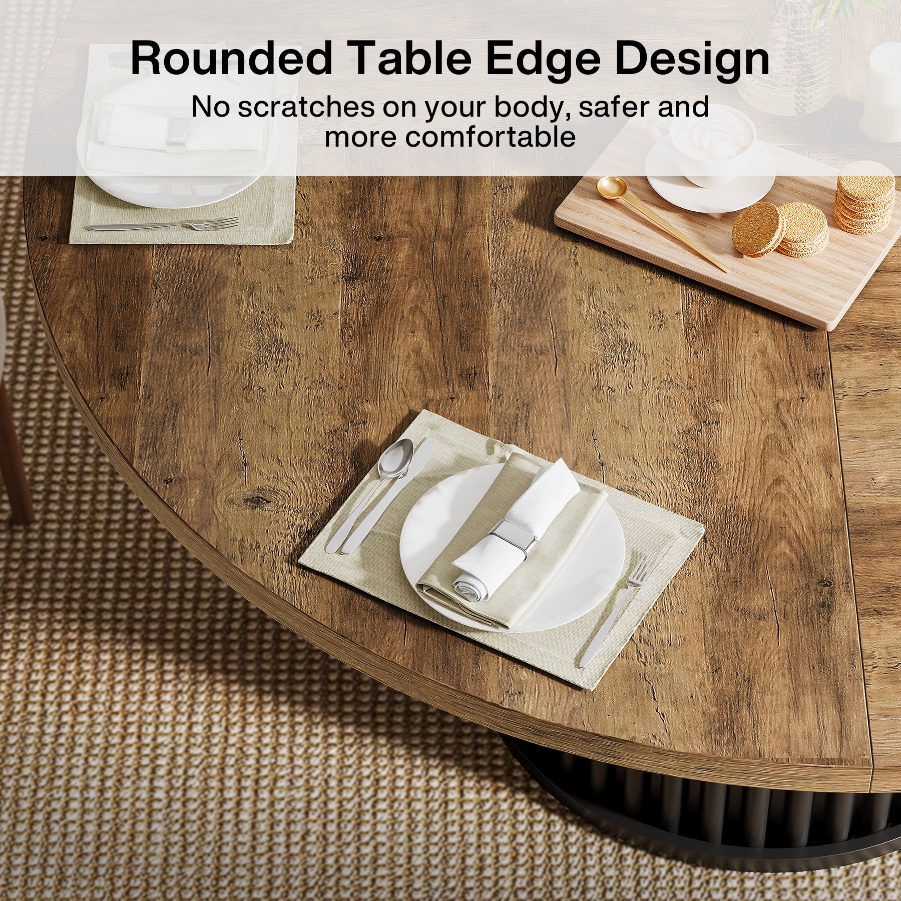 47" Round Dining Table for 4–6 People, Modern Farmhouse Kitchen Table with Fluted Pedestal Base
