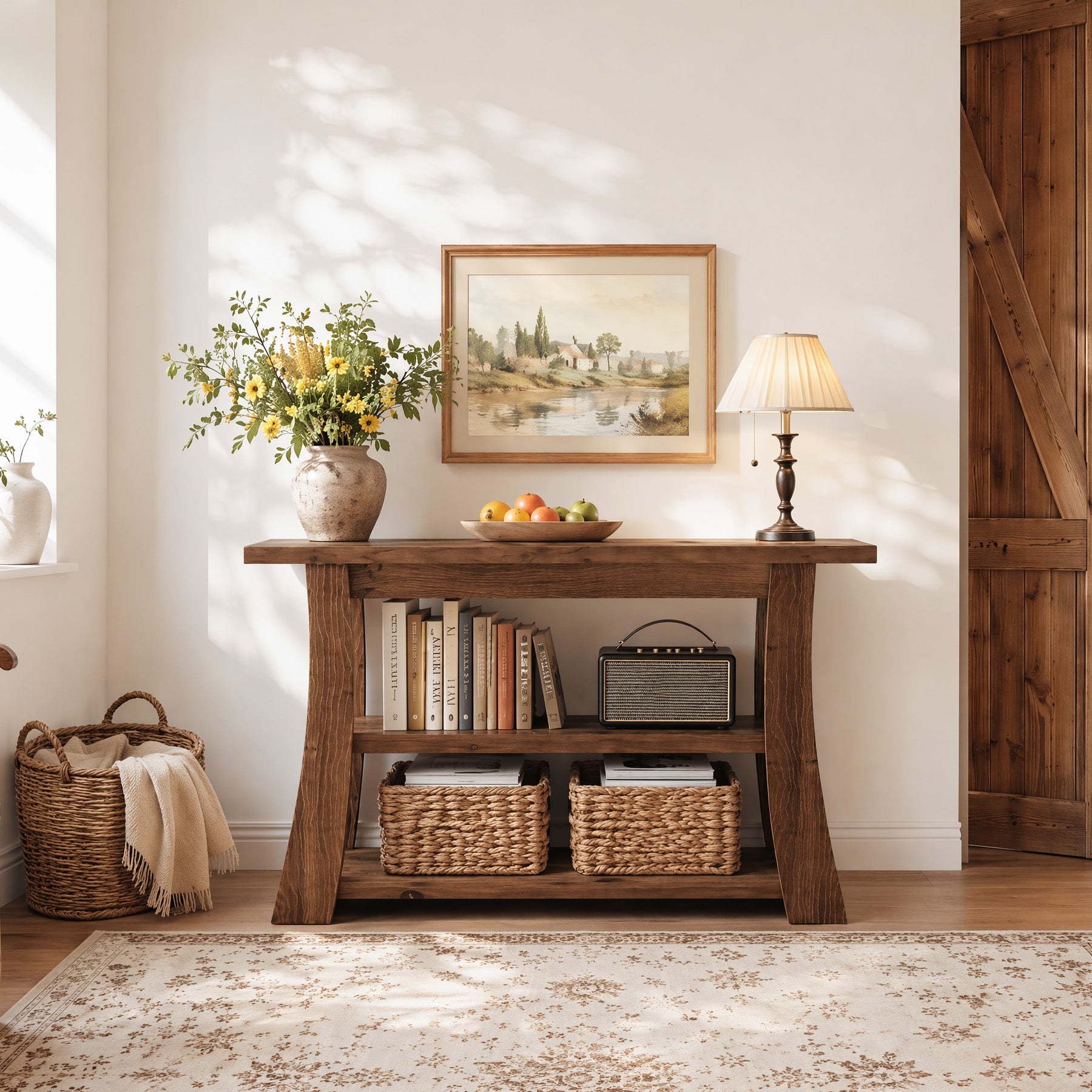 Tribesigns 41.3 Inch Solid Wood Console Table with 3-Tier Storage, Farmhouse Hallway Table