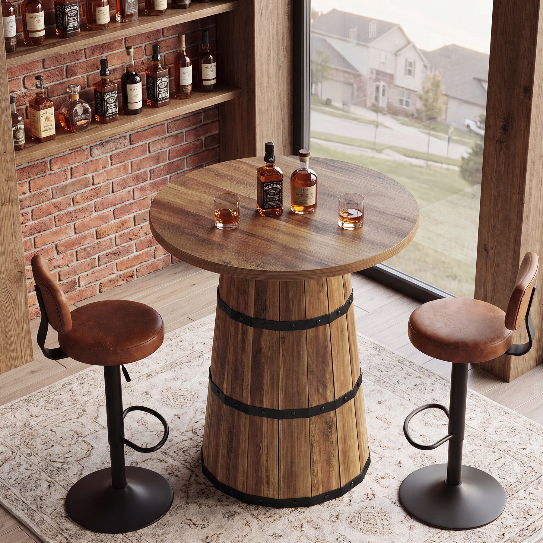 Tribesigns 31.5-Inch Round Bar Table with Barrel Base, Farmhouse Pub Table for Kitchen and Home Bar