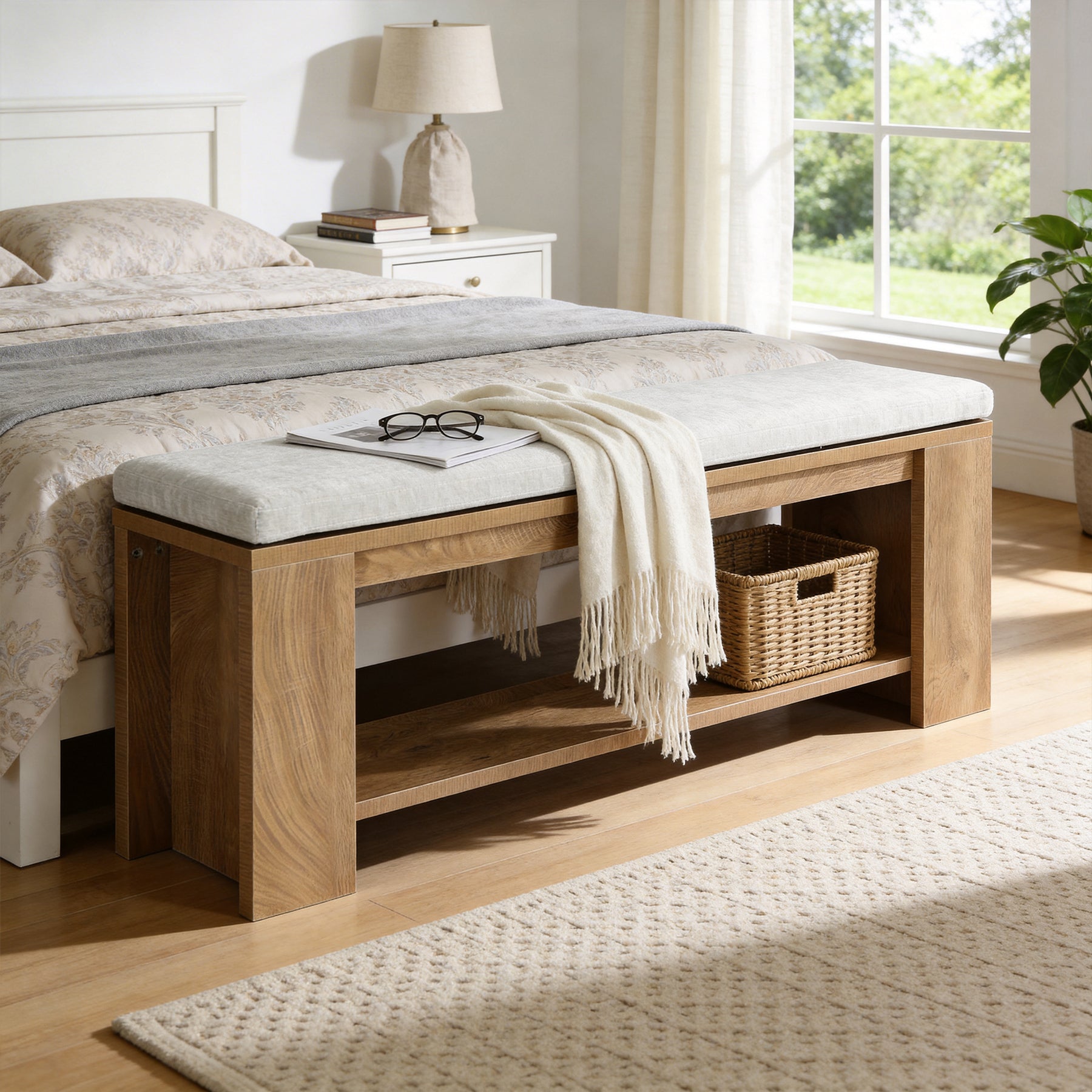Tribesigns 47.24-Inch Upholstered Hallway Bench with Padded Seat, Farmhouse Bed Bench for Bedroom