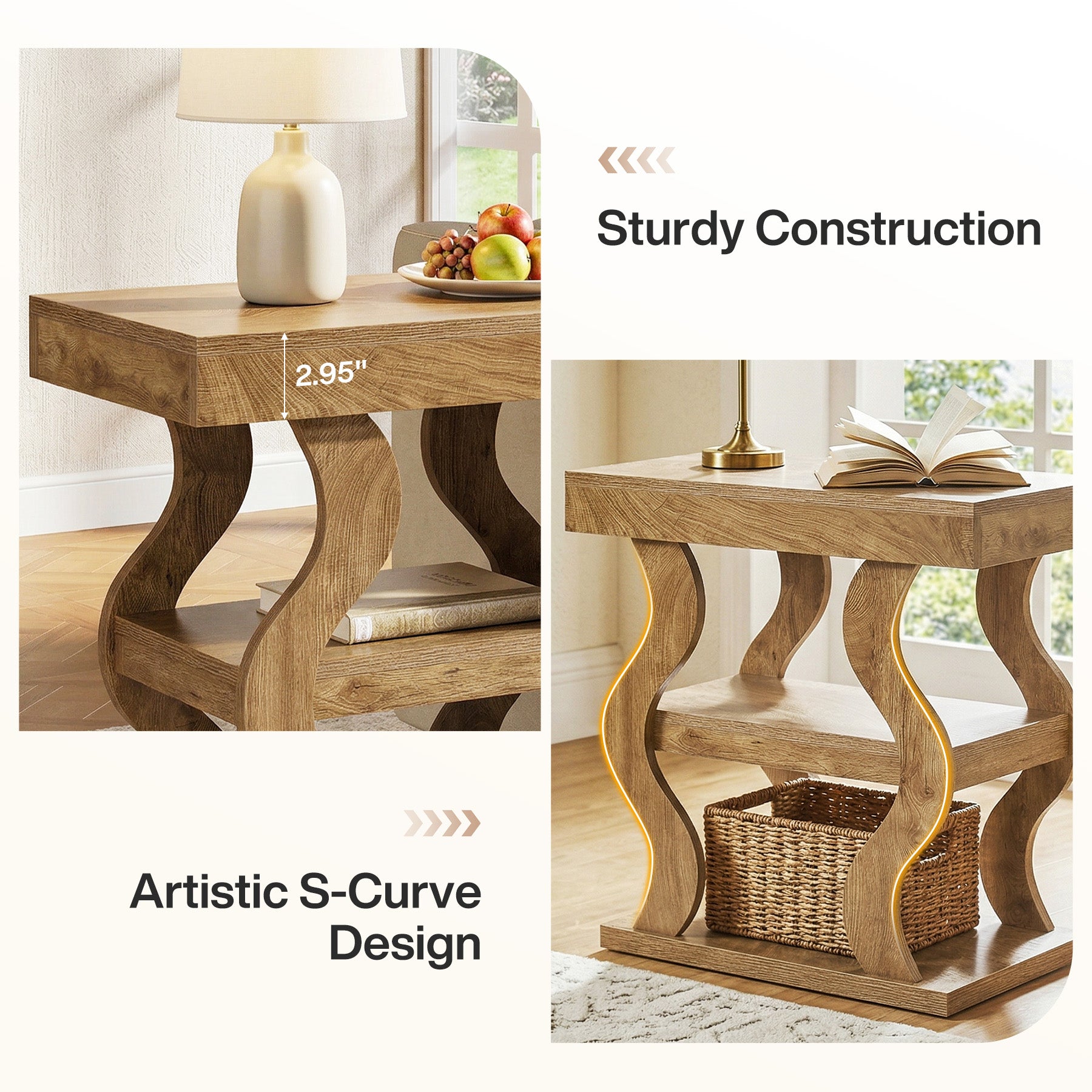 Tribesigns 23.62" Wavy End Table, 3-Tier Side Table for Living Room