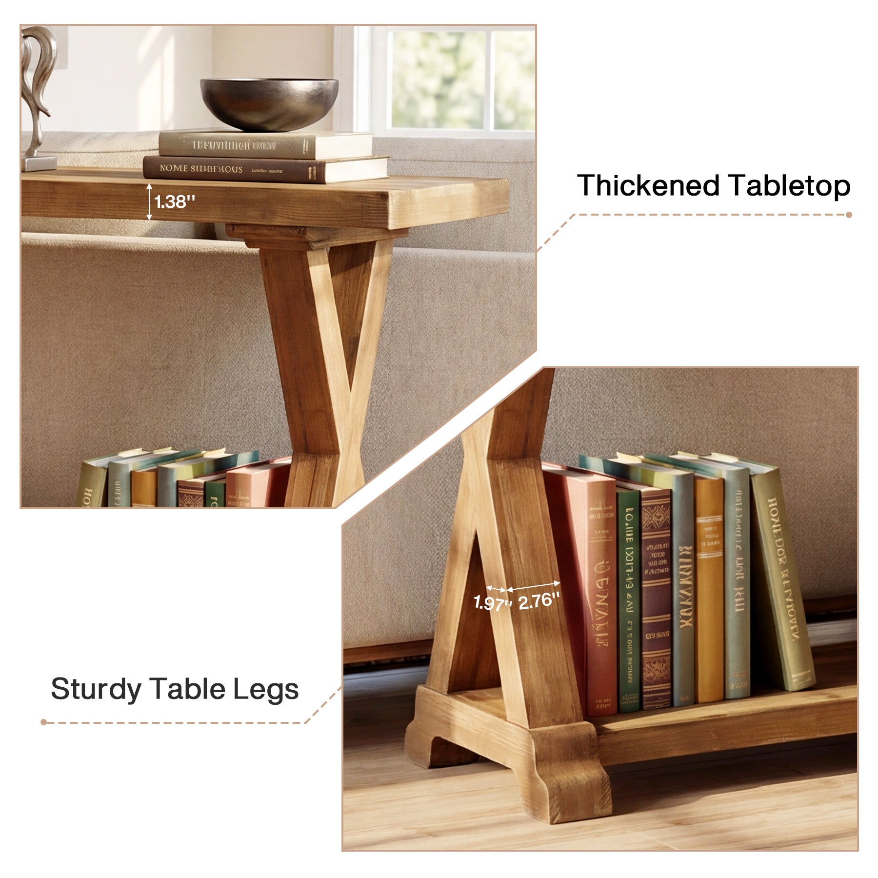 63 Inch Solid Wood Console Table with Storage, 2 Tier Farmhouse Sofa Table