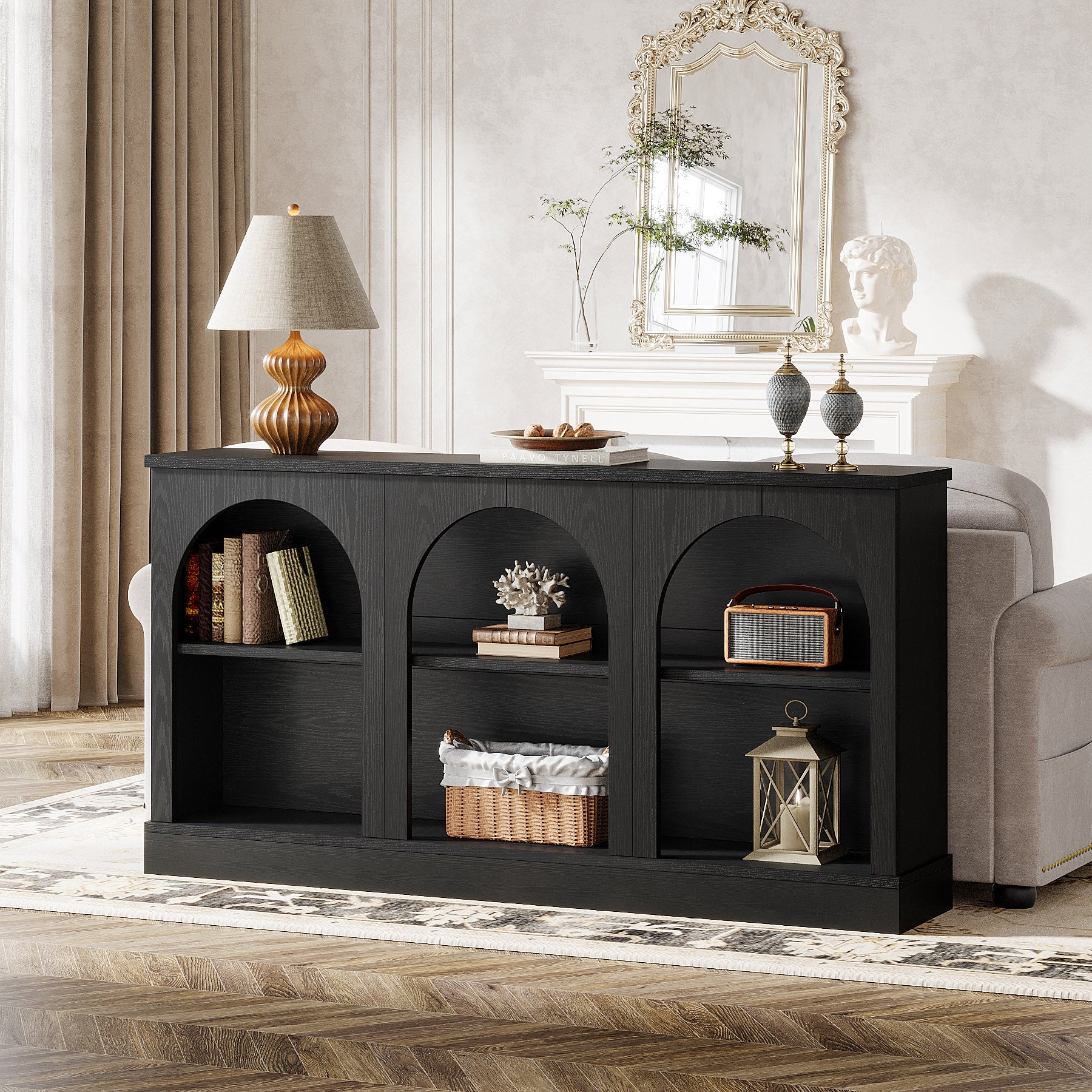 63" Farmhouse Console Table - 3-Tier Sofa Table with Storage