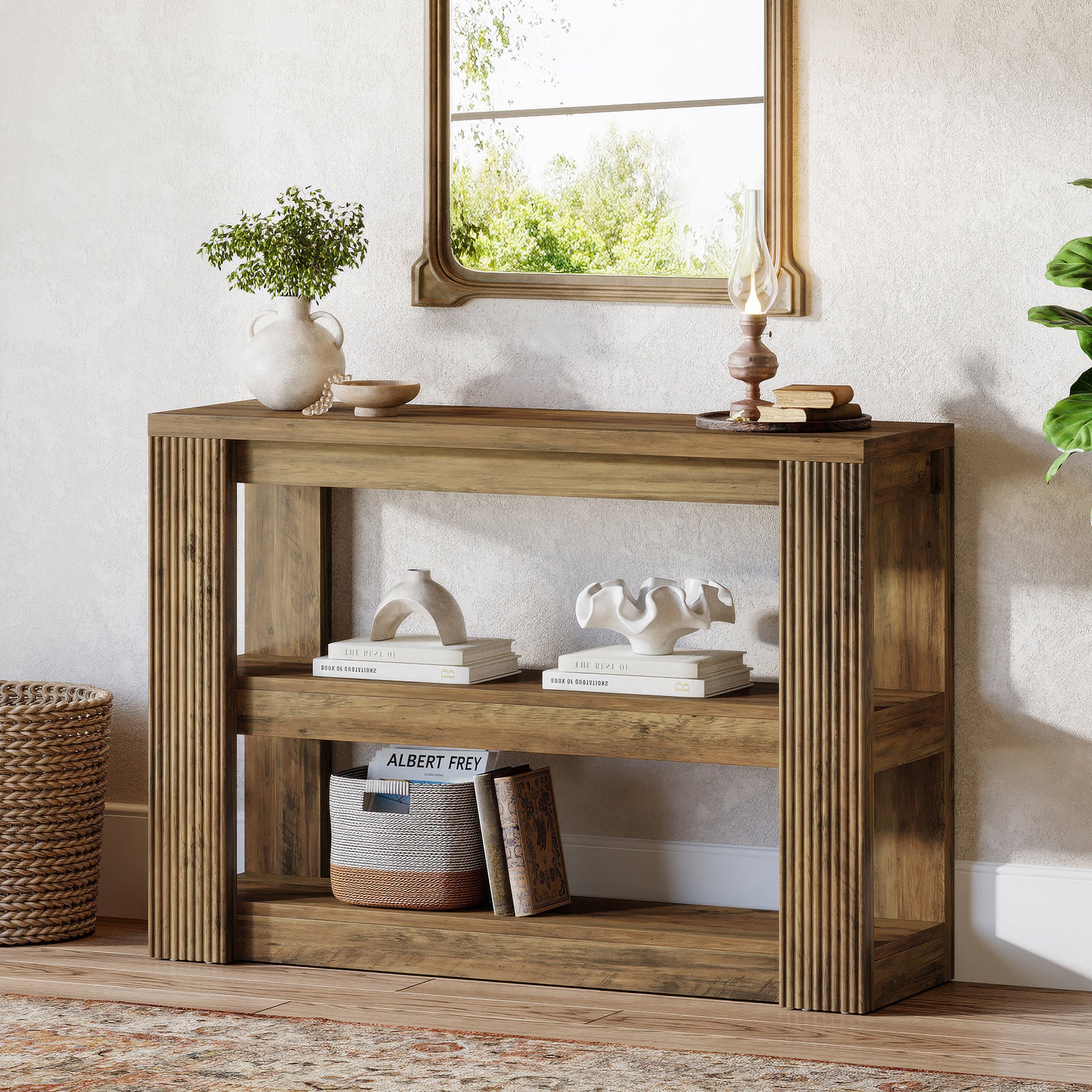 41.34-Inch Farmhouse Console Table with 3-Tier Shelves, Narrow Sofa Table
