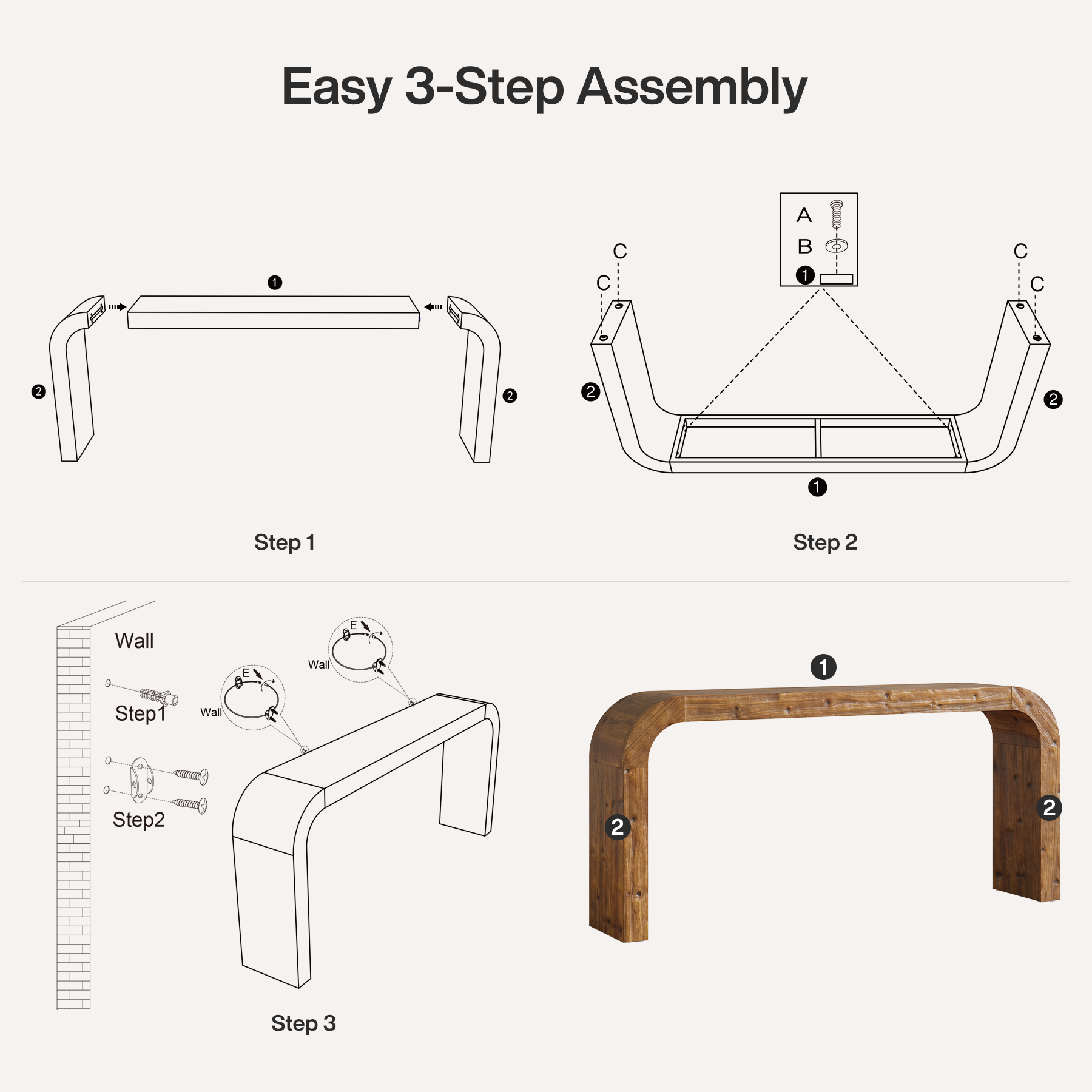 71 Inch Solid Wood Console Table, Farmhouse Waterfall Sofa Table for Entryway Hallway