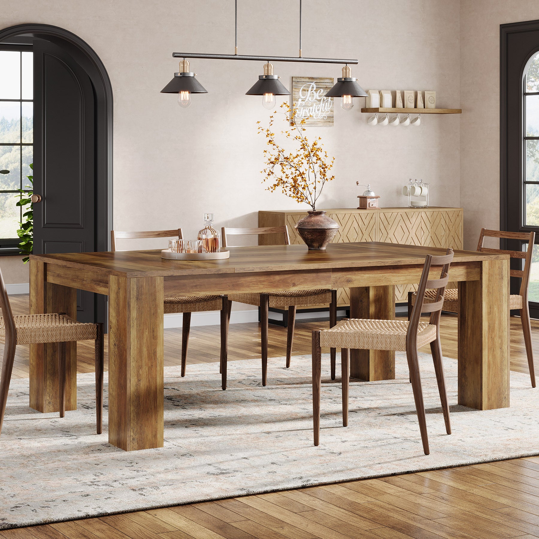 Tribesigns 63 Inch Dining Table, Rustic Farmhouse Wooden Kitchen Table for 4 to 6 People Home Dining