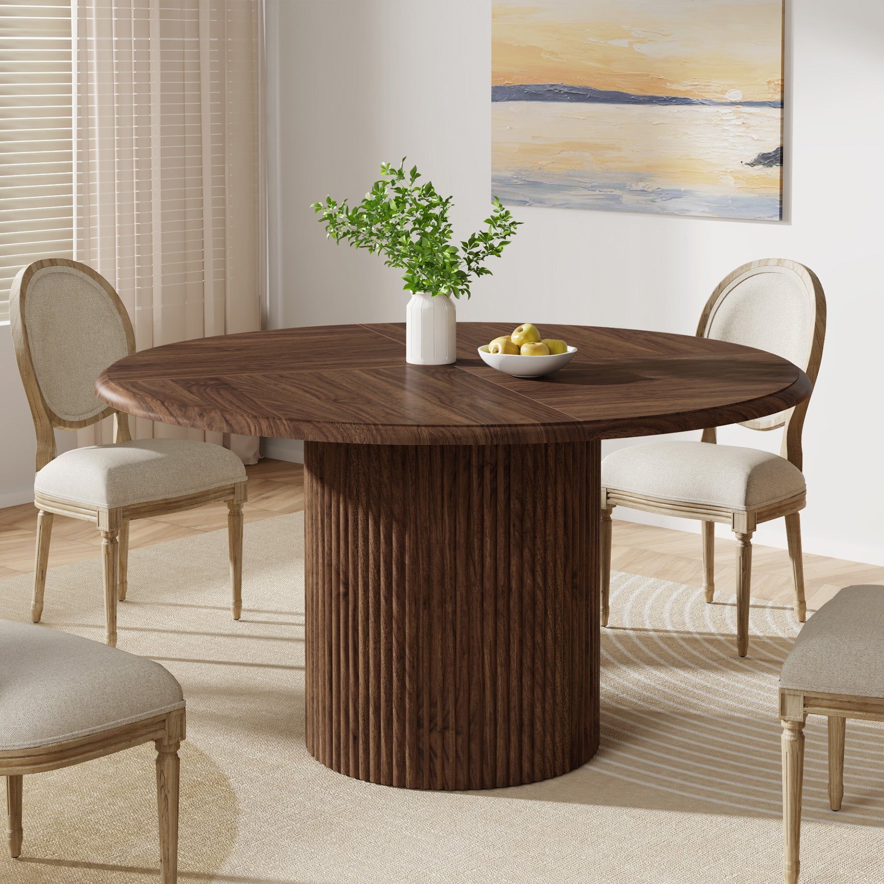 Modern Round Dining Table, 47-Inch 4-Seater with Metal Base