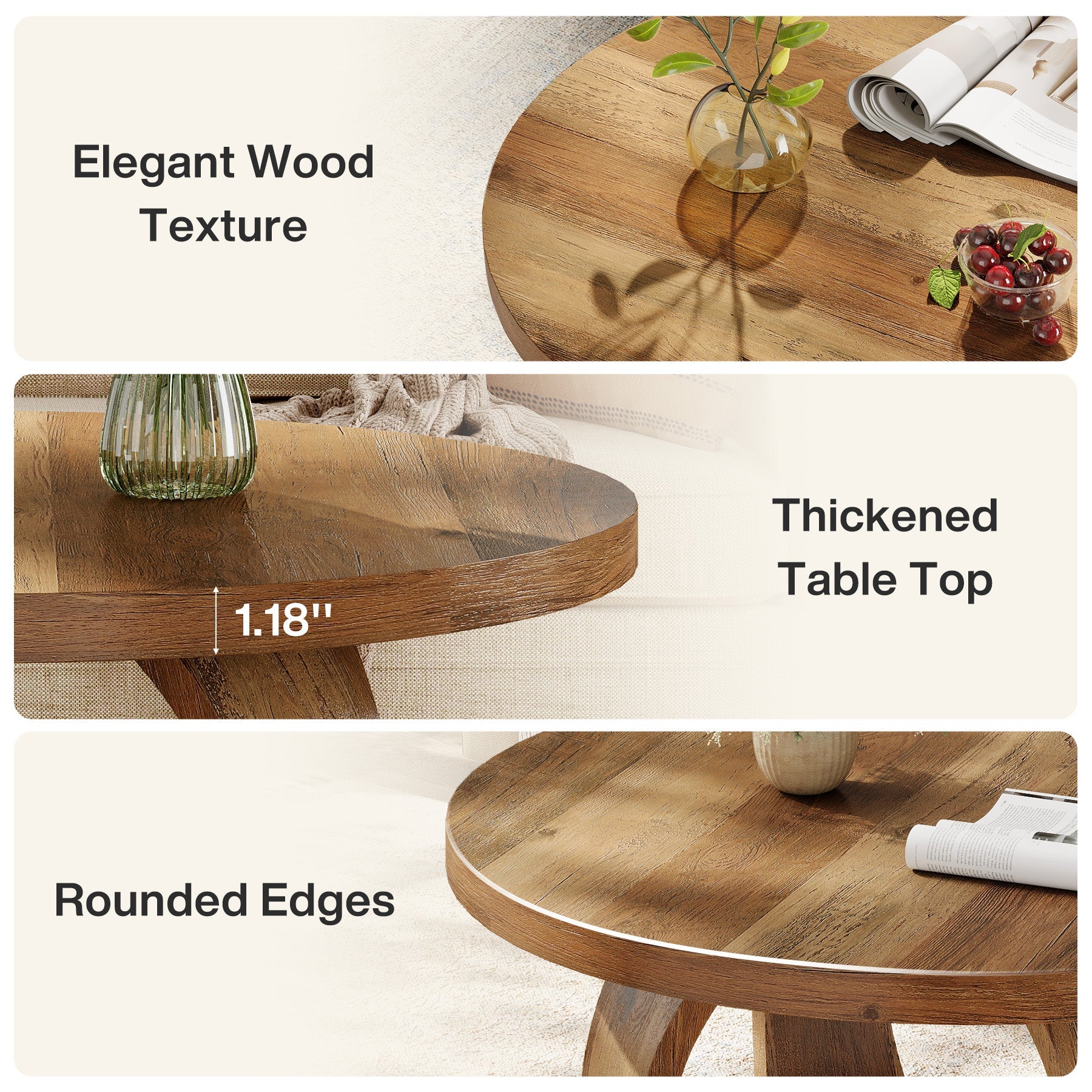 Tribesigns 31.5" Wooden Circle Coffee Table, 2-Tier Storage for Small Spaces