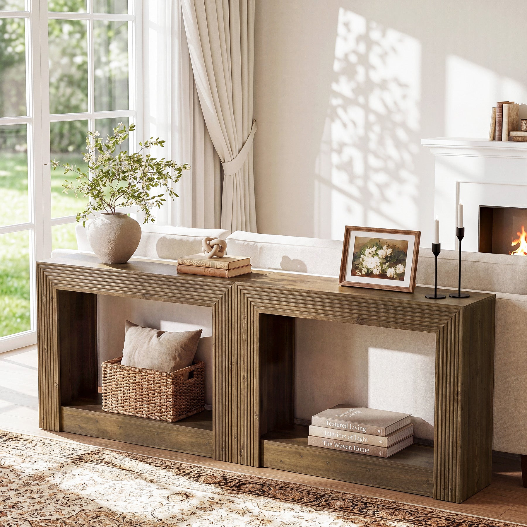 41-Inch Farmhouse Console Table, Narrow Sofa Table with 2-Tier Storage