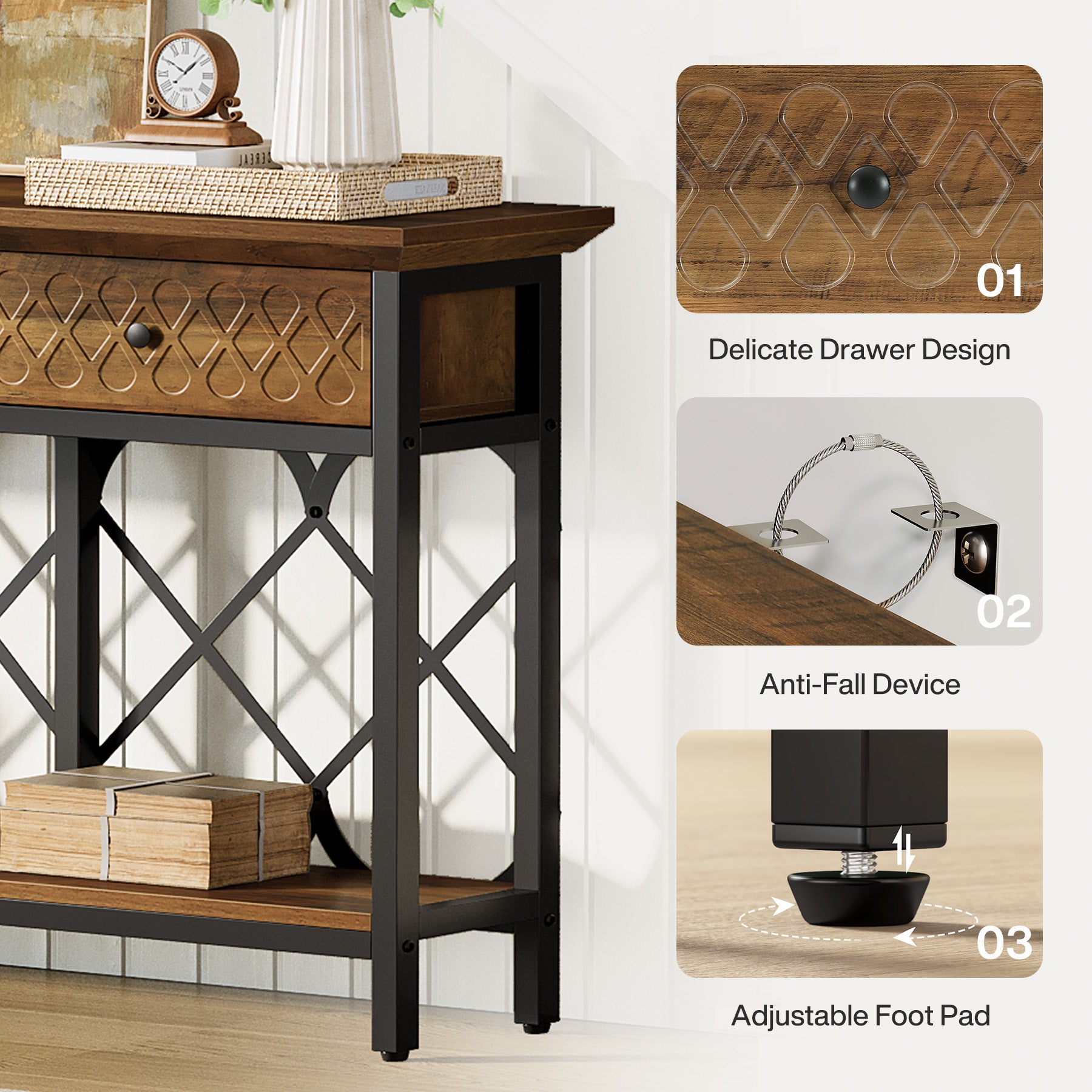Tribesigns 70.86-Inch Extra Long Console Table with 3 Drawers and Storage Shelf, Industrial Narrow Sofa Table for Living Room Entryway and Hallway