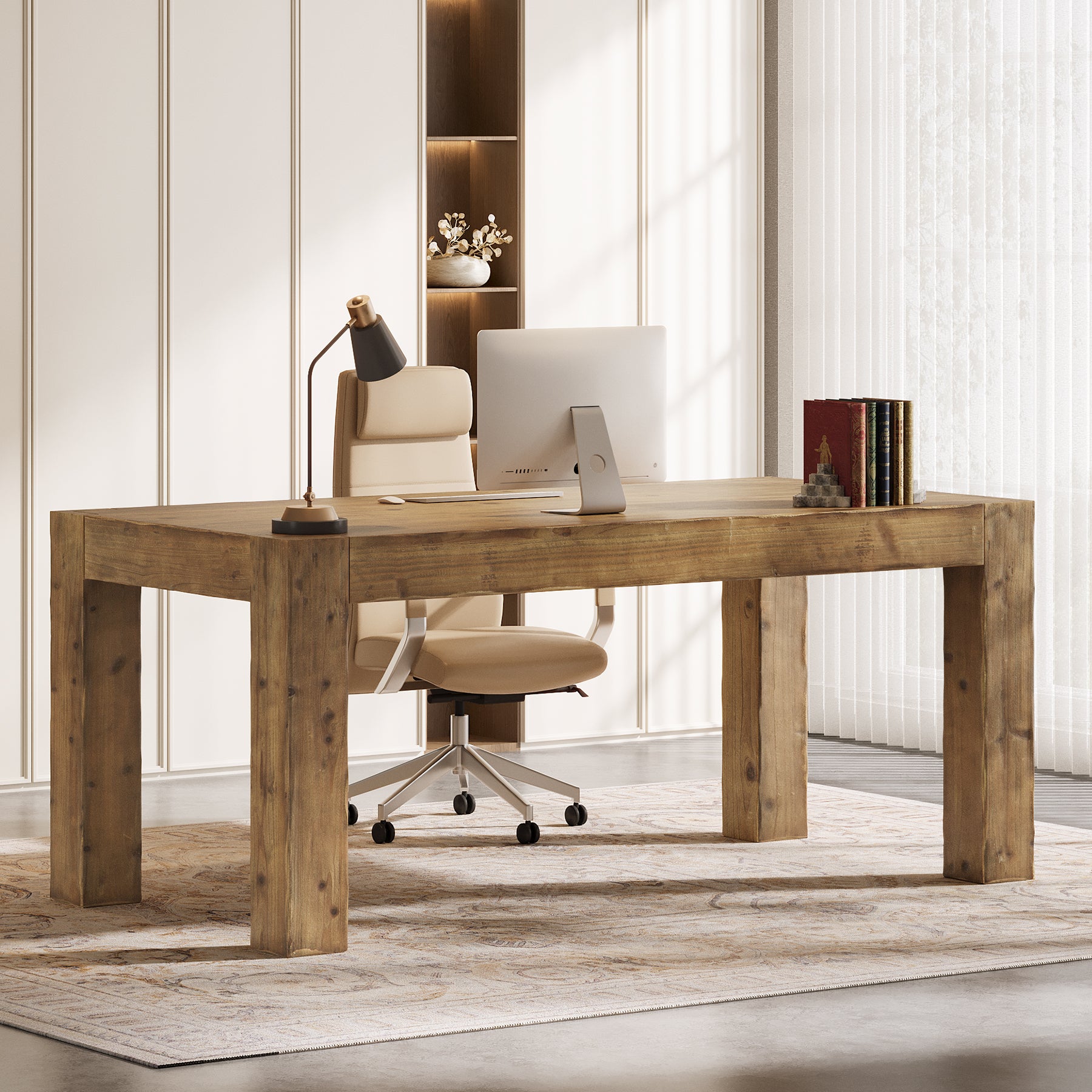 Tribesigns 63" Solid Wood Executive Desk, Rustic Computer Desk for Home Office (Only Table)