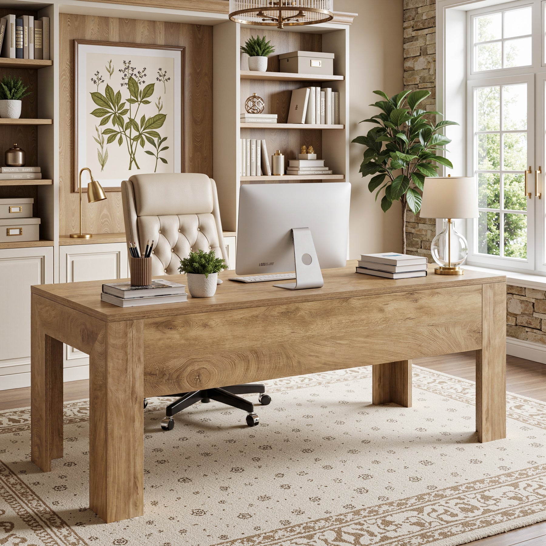 Tribesigns 63-Inch Modern Home Office Desk, Large Wooden Computer Desk for Study and Office