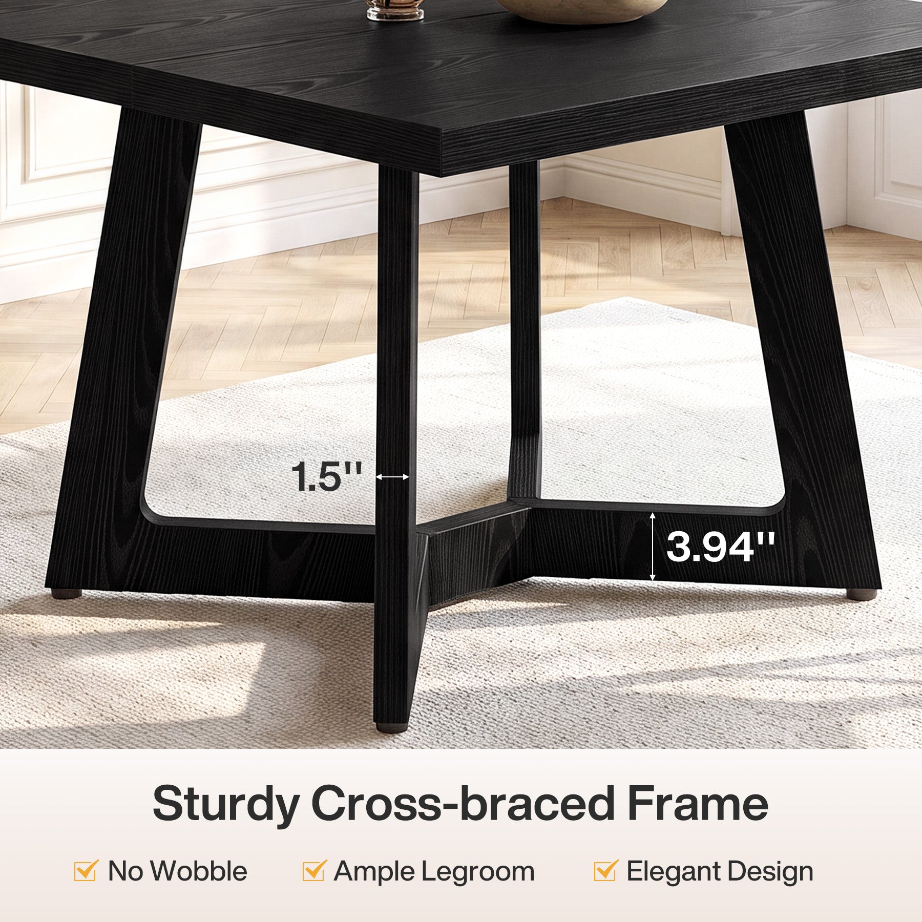 Tribesigns 39.37-Inch Square Dining Table for 2-4, Modern Black Kitchen Table with Stable Frame