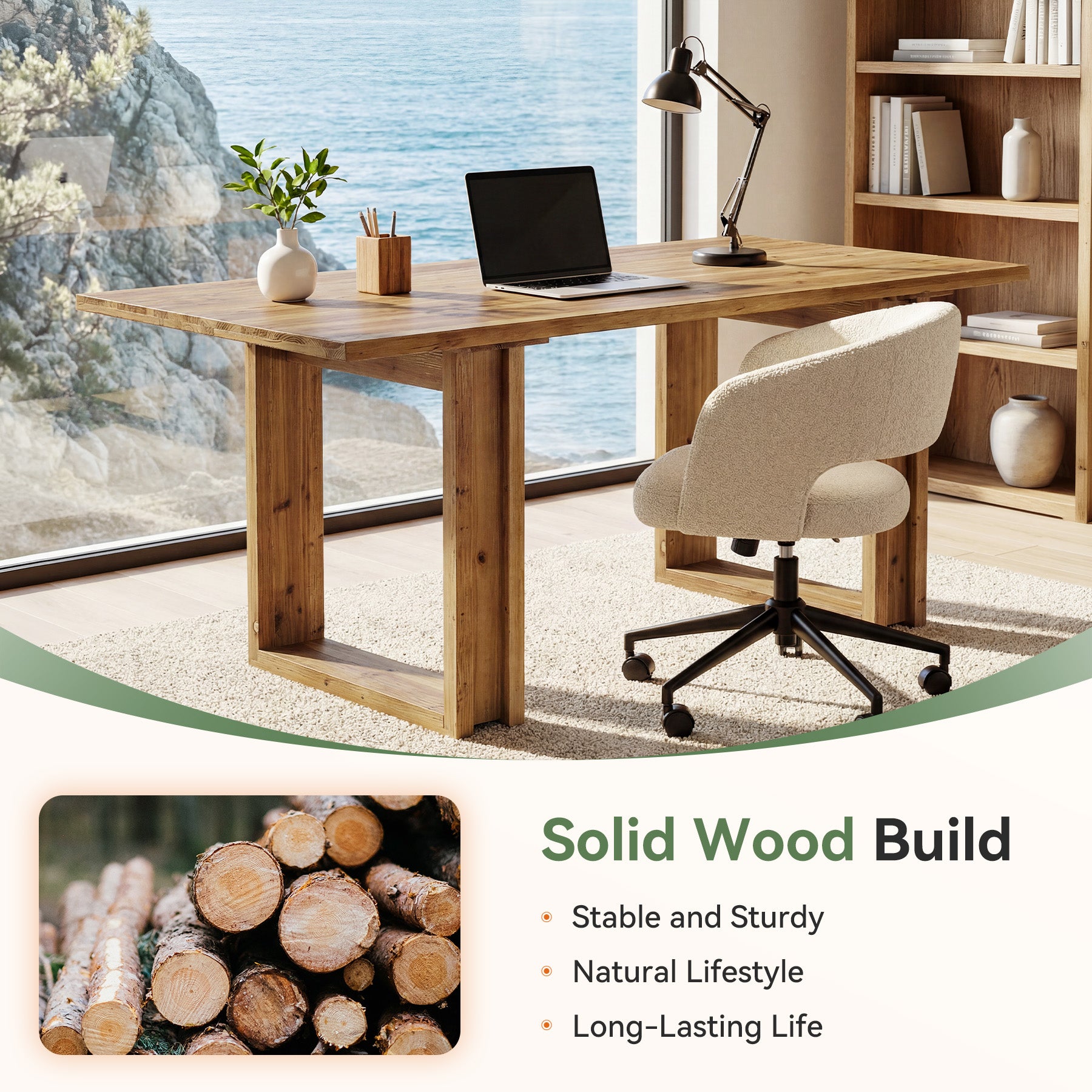 Tribesigns 63-Inch Solid Wood Office Desk, Farmhouse Computer Desk for Home Office and Study