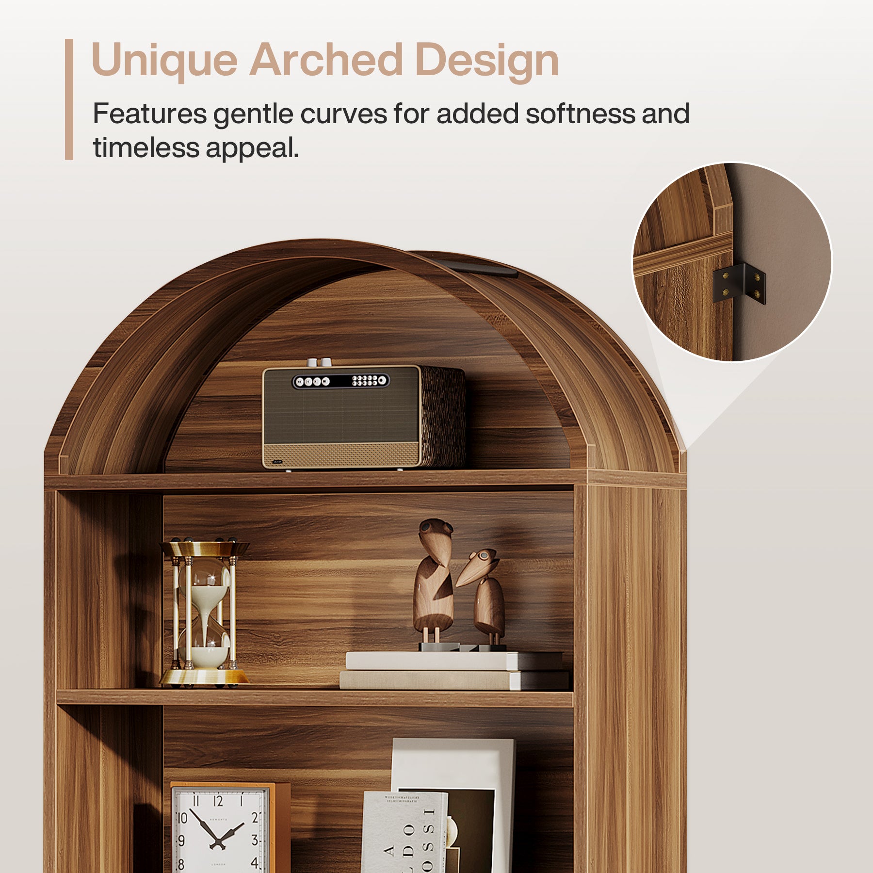 76.8-Inch Arched Bookcase with File Cabinet Drawer, 5-Tier Storage for Home Office