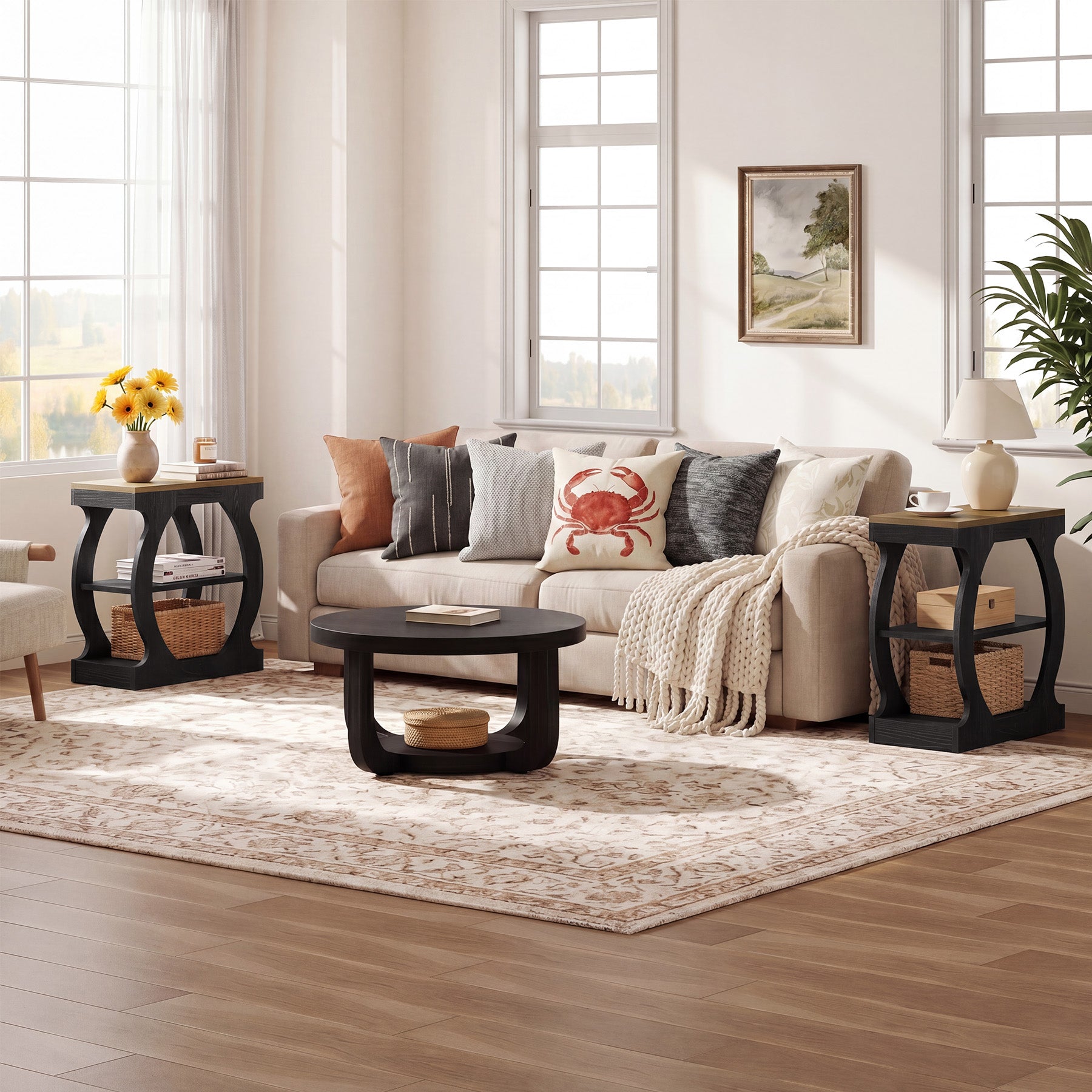 Tribesigns 23.6 Inch Narrow End Table with 3-Tier Storage, Wooden Side Table with Curved Frame