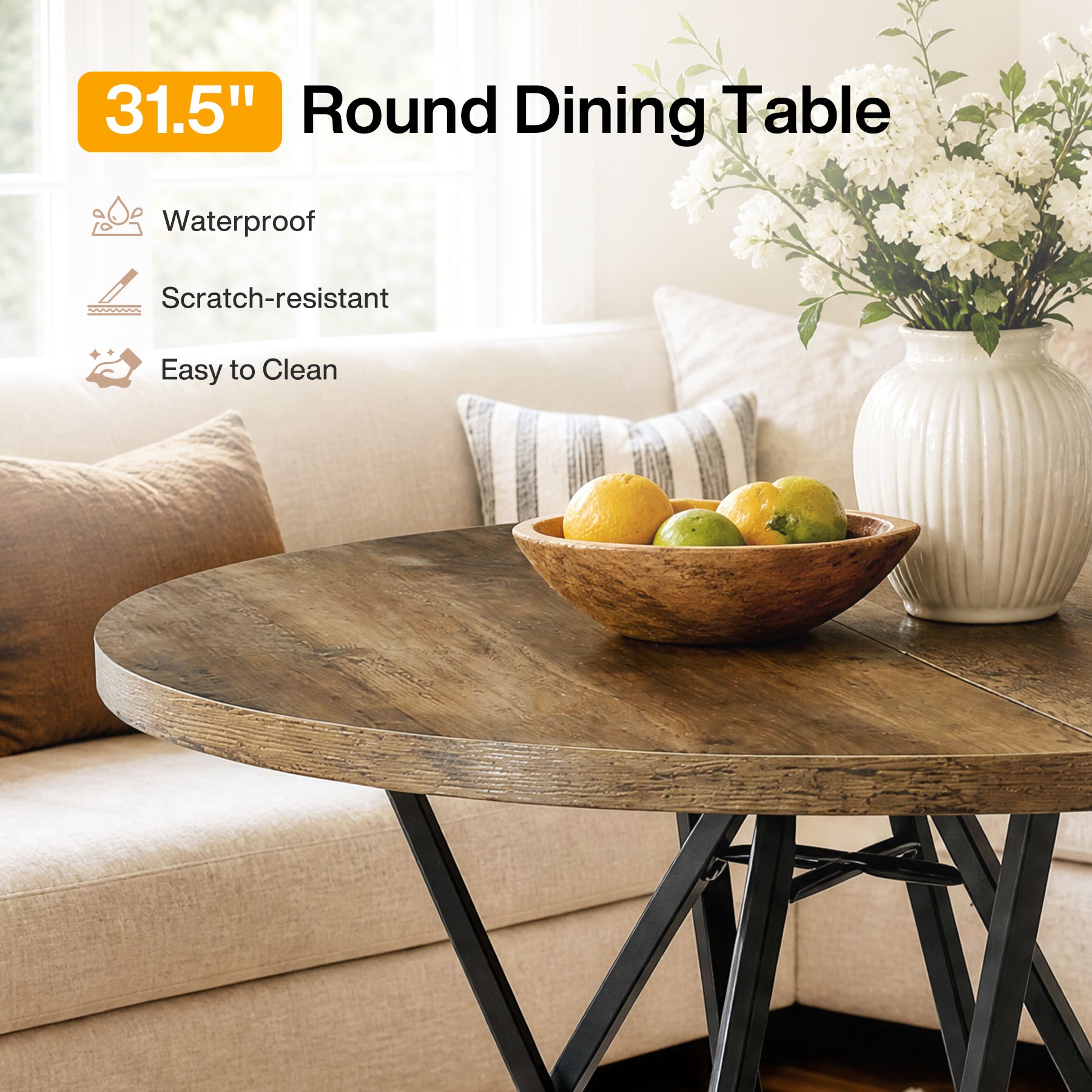 Tribesigns 31.5-Inch Round Dining Table with Geometric Metal Base, Small Kitchen Table for 2-3 People