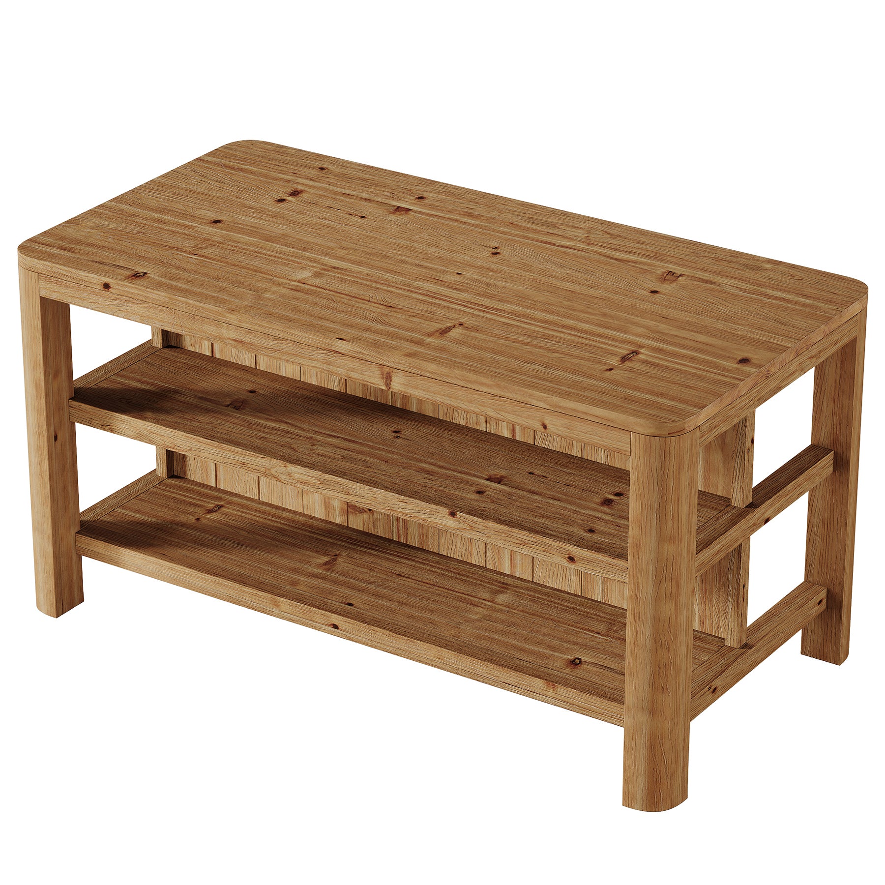 Tribesigns 63-Inch Farmhouse Kitchen Island, Solid Wood Island Table with Open Storage Shelves