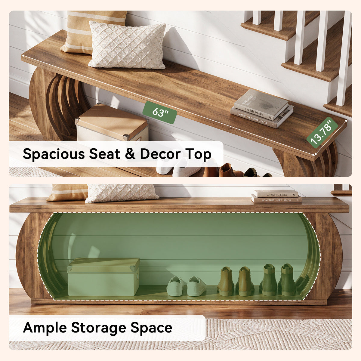 Tribesigns 63-Inch Farmhouse Entryway Bench, 2-Tier Shoe Storage Bench for Hallway
