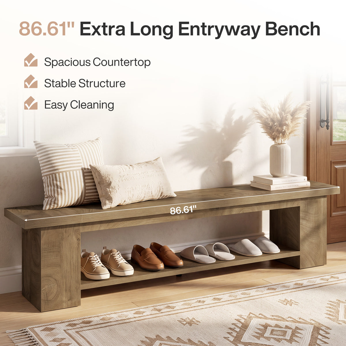 Tribesigns 86.6" Extra Long Entryway Bench with 2-Tier Shoe Storage, Storage Bench for Hallway