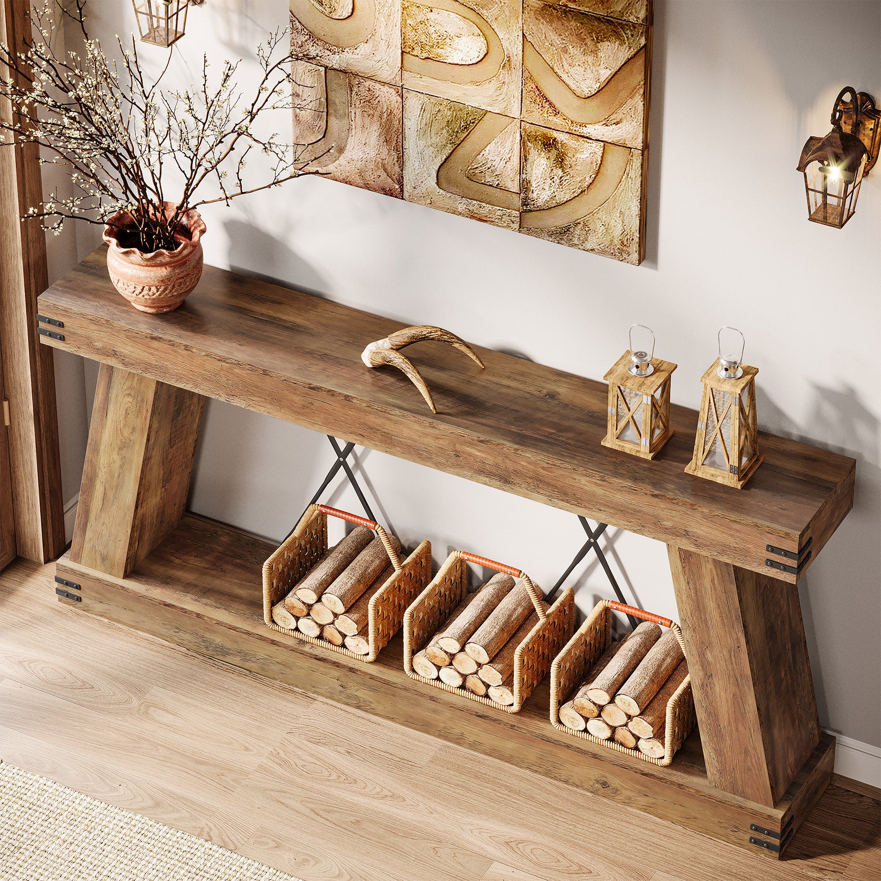 70.87" Farmhouse Console Table, Industrial Long Sofa Table with Storage for Entryway and Living Room