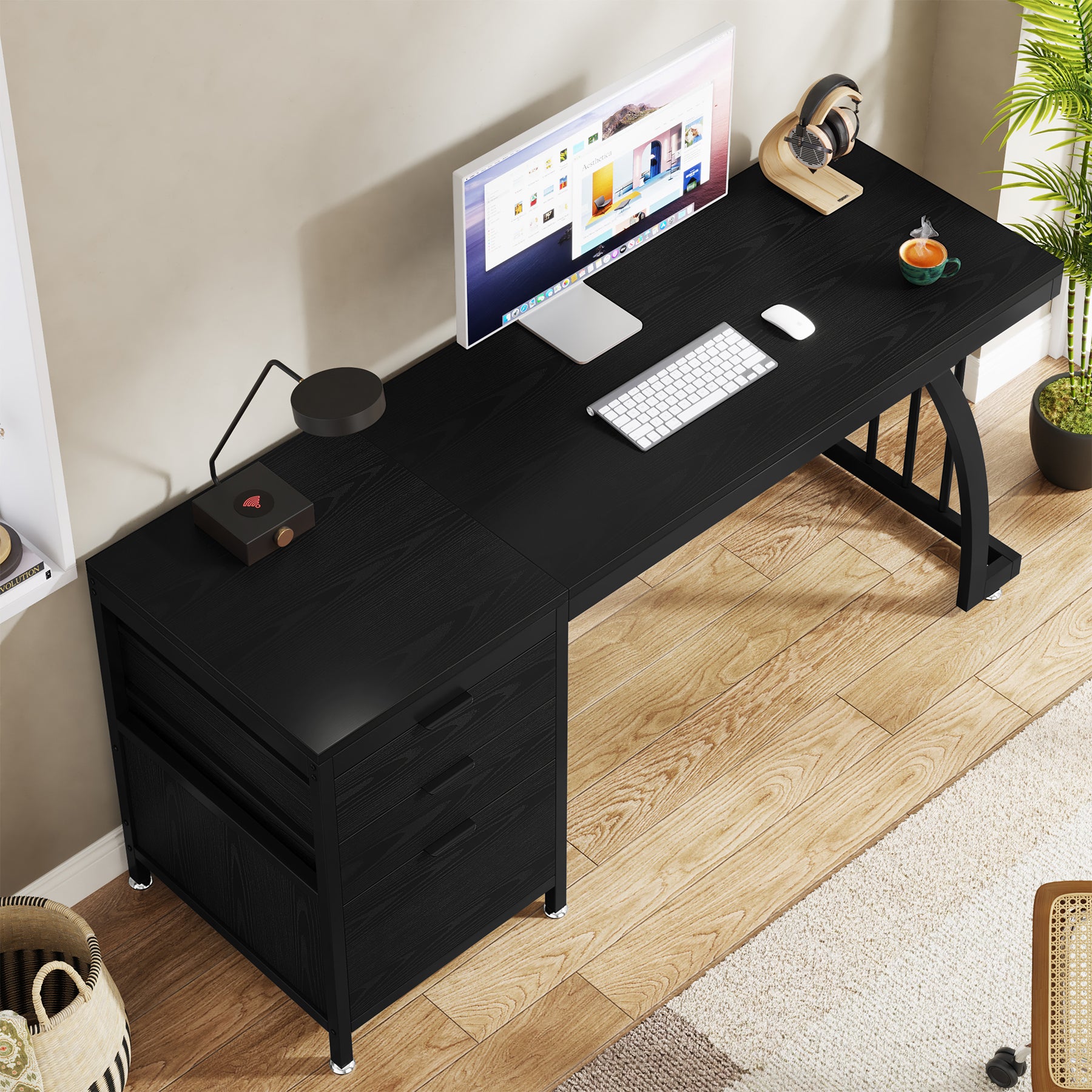 Tribesigns 59 Inch Computer Desk with Reversible 3-Drawer Storage, Industrial Desk for Home Office