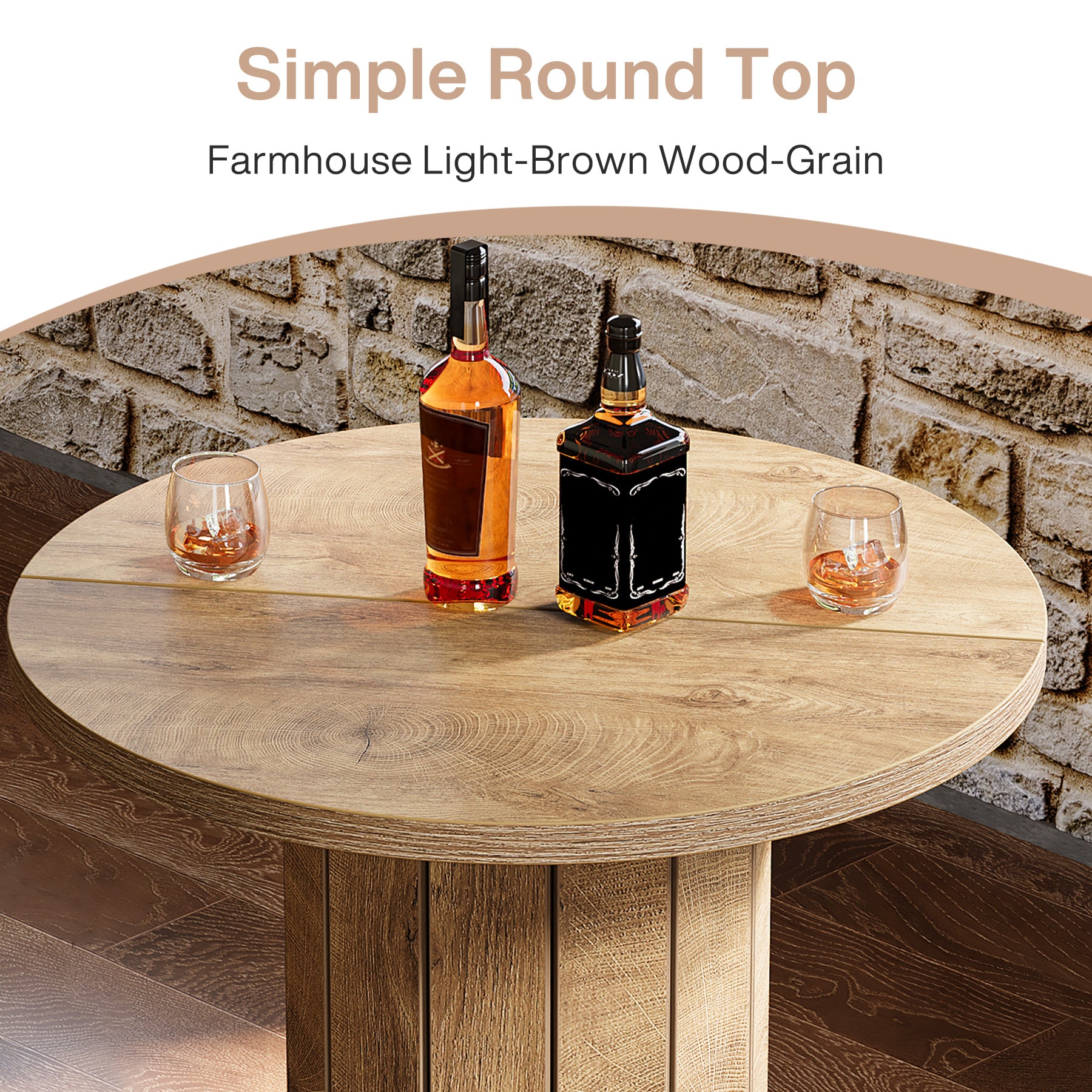 39.4" Round Wood Bar Table, Metal Ring Footrest for Dining & Living