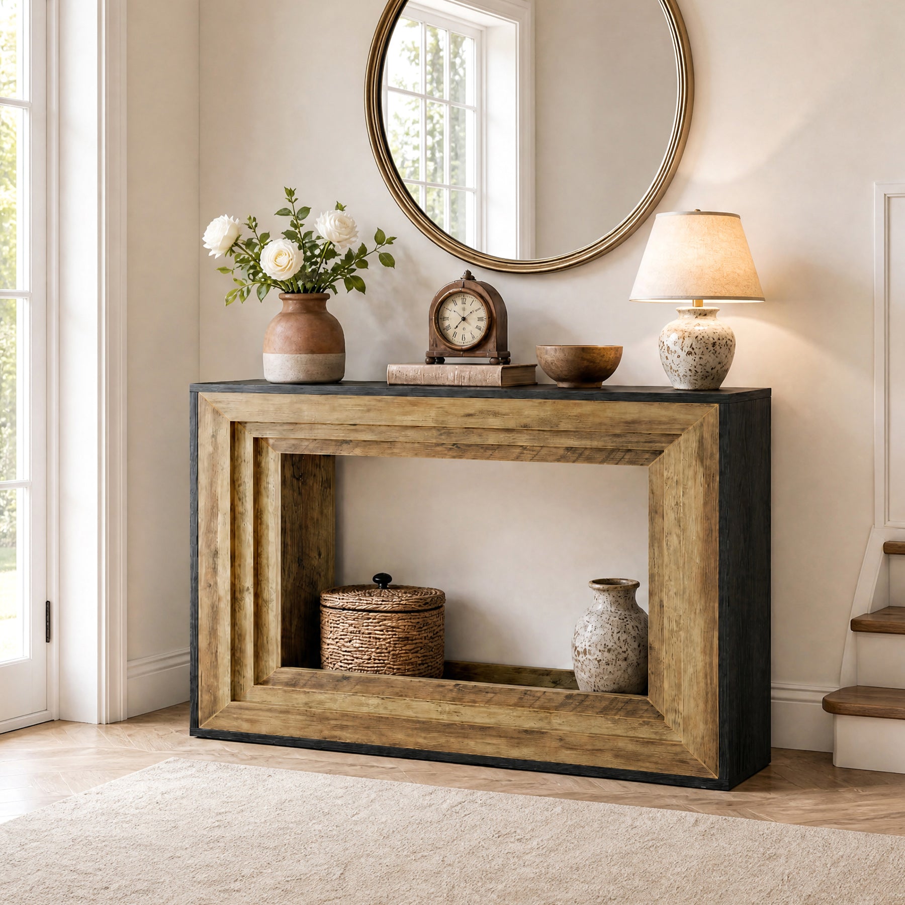 41.3-Inch Console Table with 2-Tier Storage, Farmhouse Hallway Table with Metal Brackets