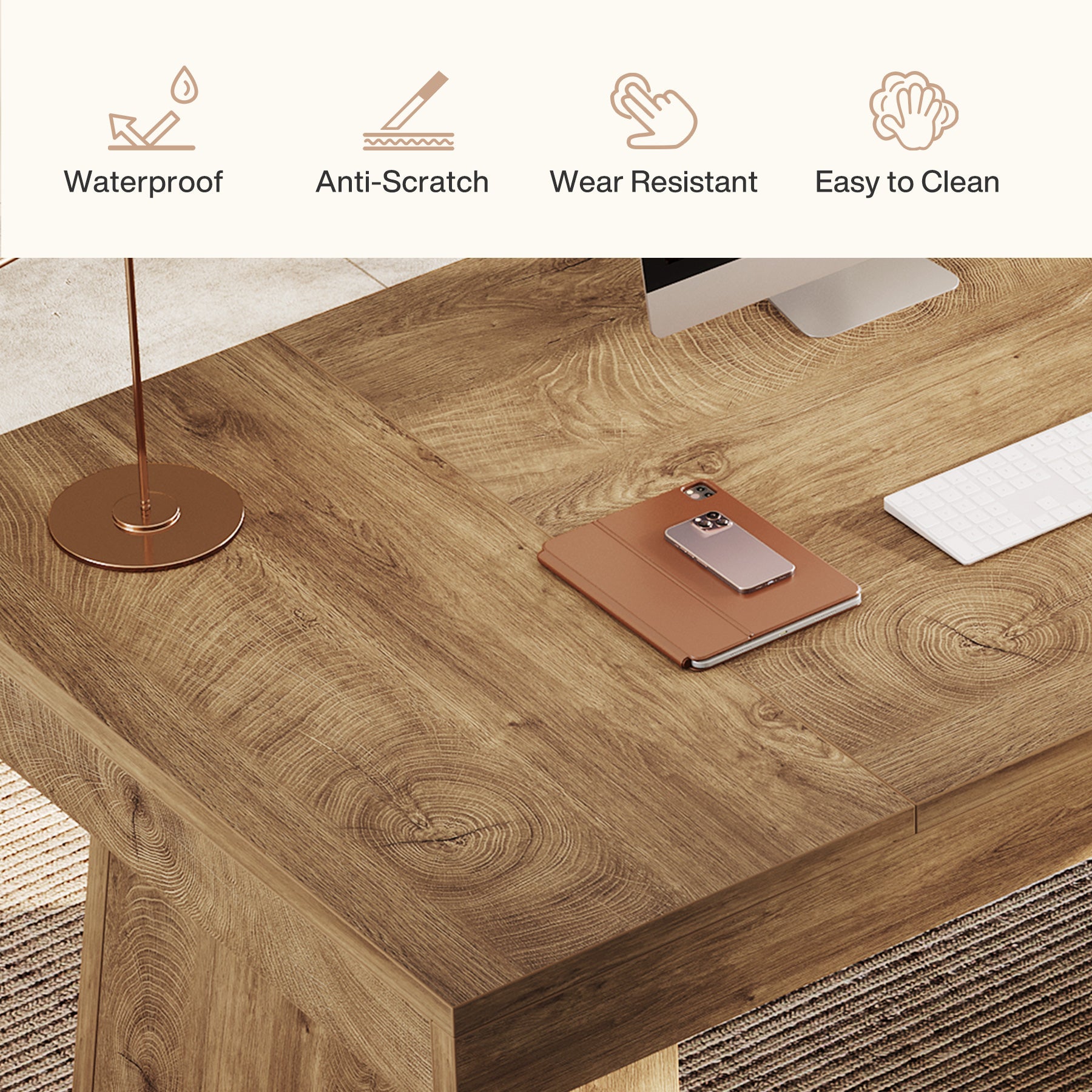 55-Inch Executive Desk, Large Wood Office Computer Desk with Double Pedestal