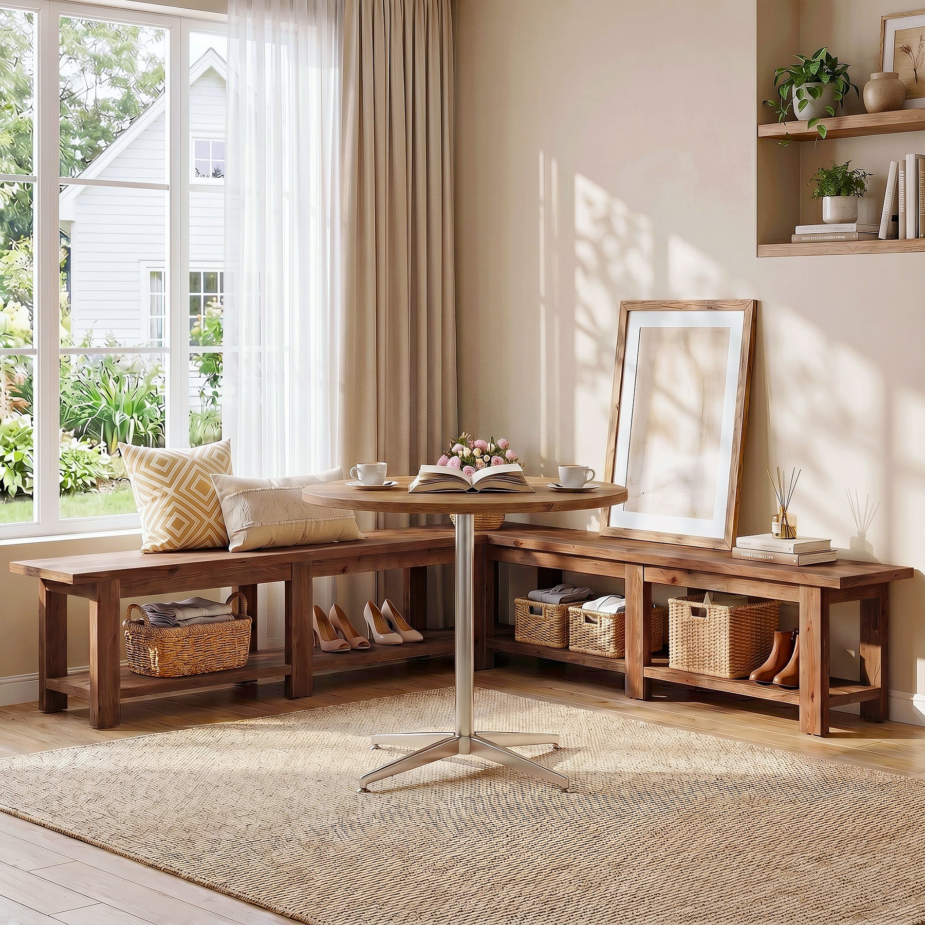 Tribesigns 70.9-Inch Solid Wood Shoe Bench with Storage, Extra Long Farmhouse Bench for Entryway