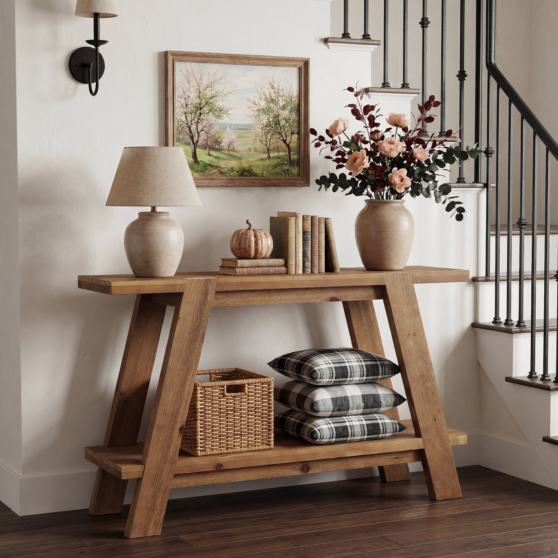 Tribesigns 43.3-Inch Solid Wood Console Table with 2-Tier Storage, Narrow Hallway Table for Entryway