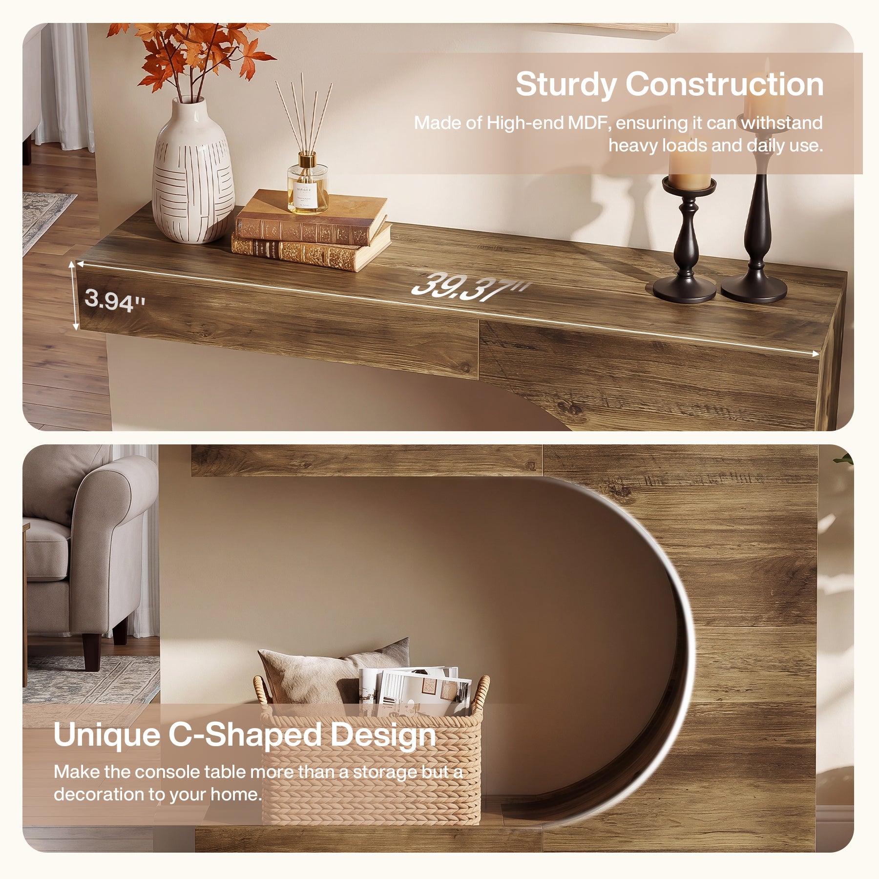 Tribesigns 40-Inch Farmhouse Console Table with C-Shaped Design, Small Entryway Table for Foyer and Living Room