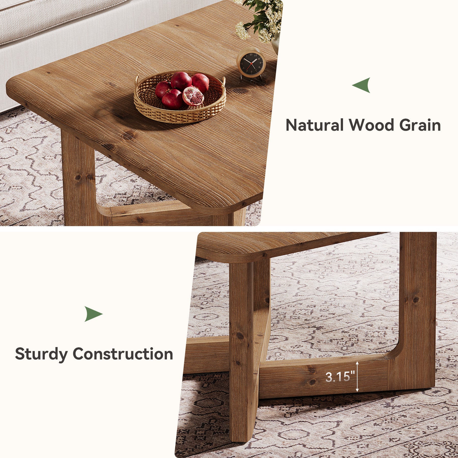 Tribesigns 31.5 Inch Square Solid Wood Coffee Table, Farmhouse Living Room Table with Sturdy Base