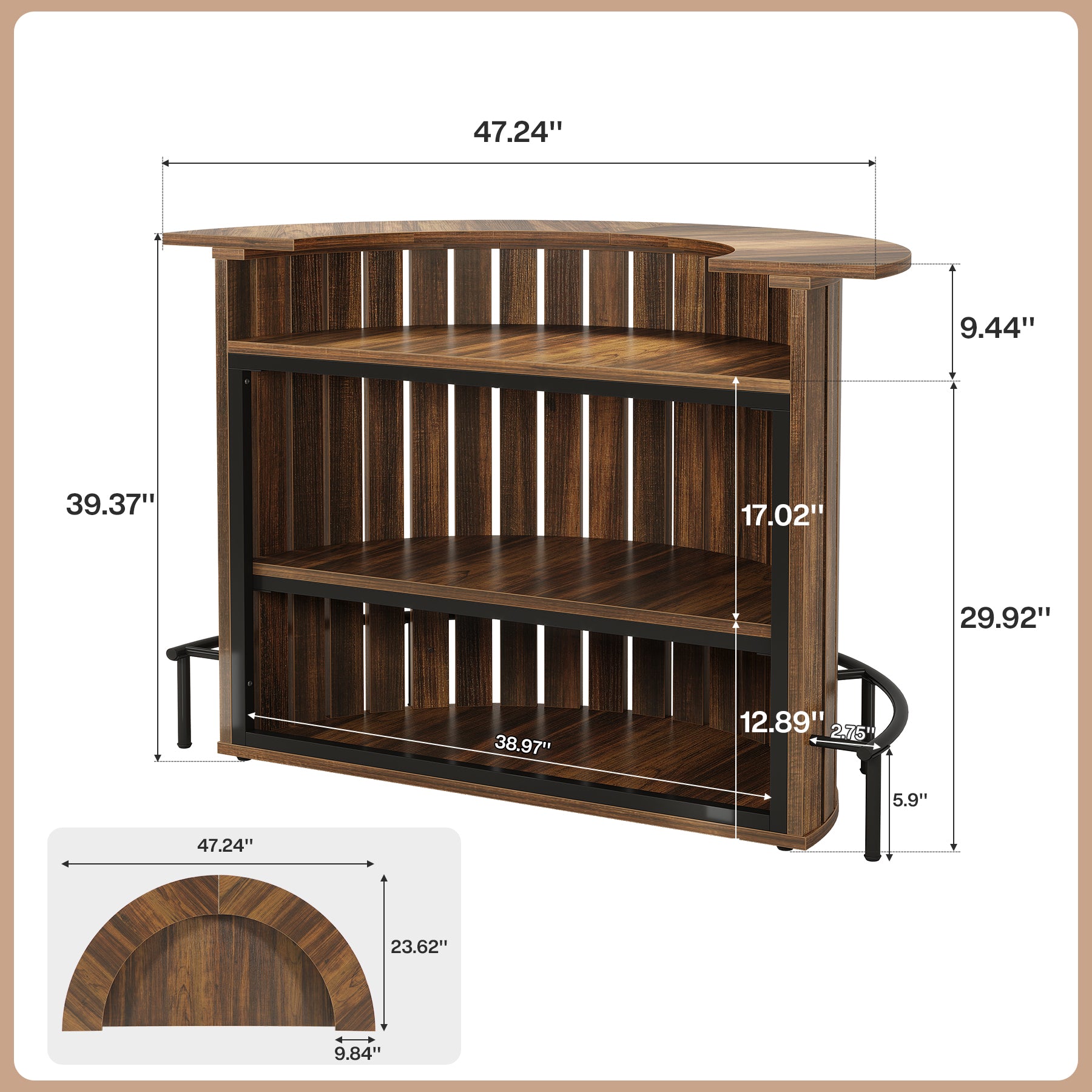 Tribesigns Bar Table with 4-Tier Storage and Footrest, Arc-Shaped Mini Home Bar Unit