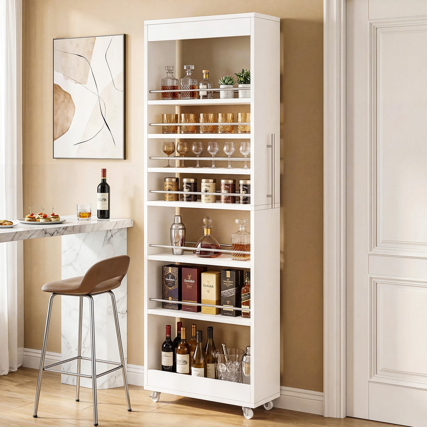 73-Inch 7-Tier Slim Rolling Pantry Cart, Narrow Pull-Out Storage Rack for Kitchen Gaps