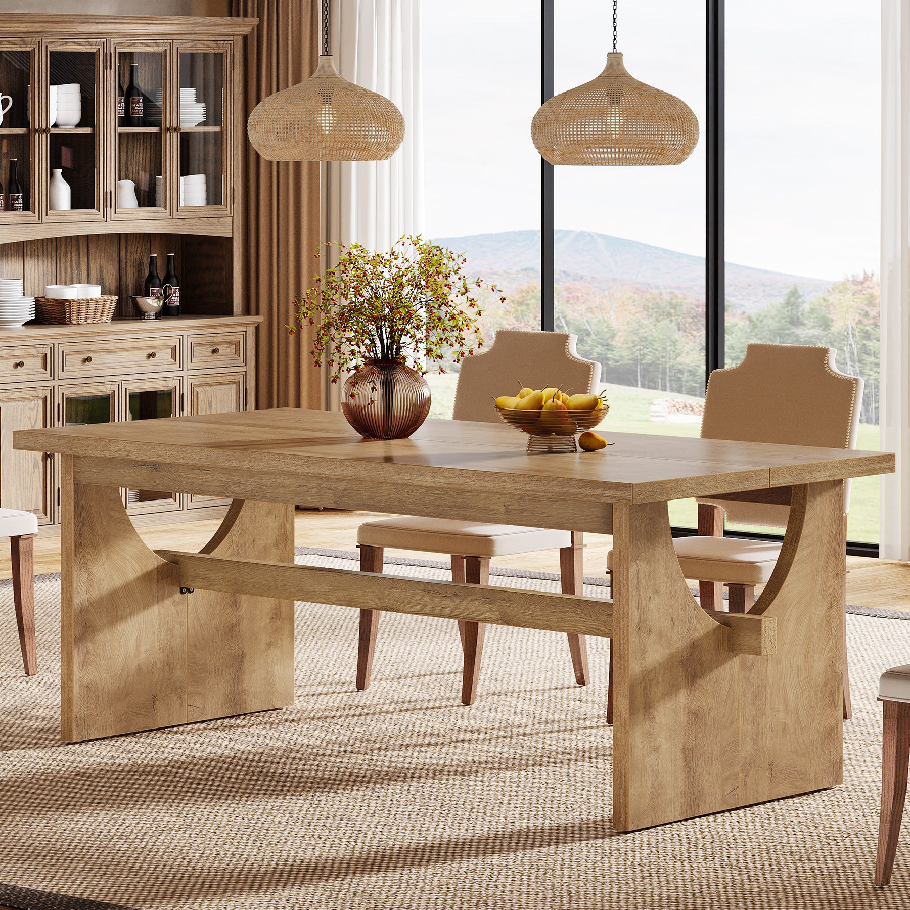 Tribesigns 63-Inch Farmhouse Dining Table for 4 to 6 People with Heavy Duty Double Base