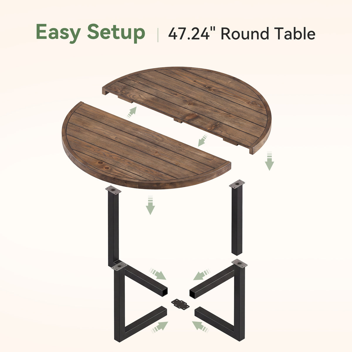 47.24 Inch Solid Wood Round Dining Table with Metal Cross Base, Farmhouse Kitchen Table for 4-6