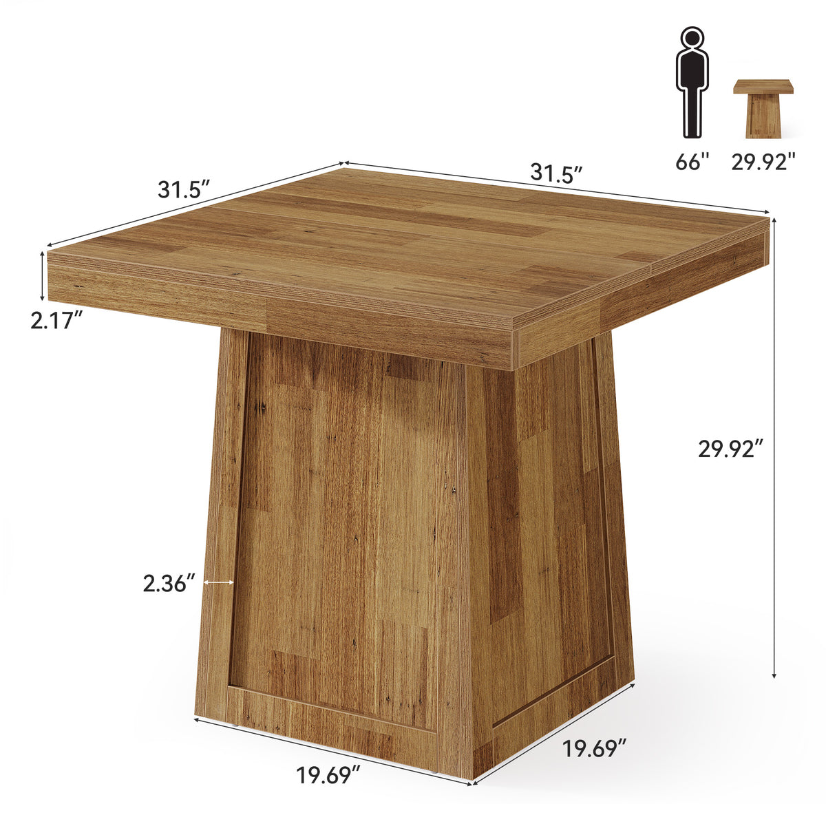 Tribesigns 31.5 Inch Square Dining Table for 2-4, Walnut Kitchen Table with Trapezoid Base for Small Spaces