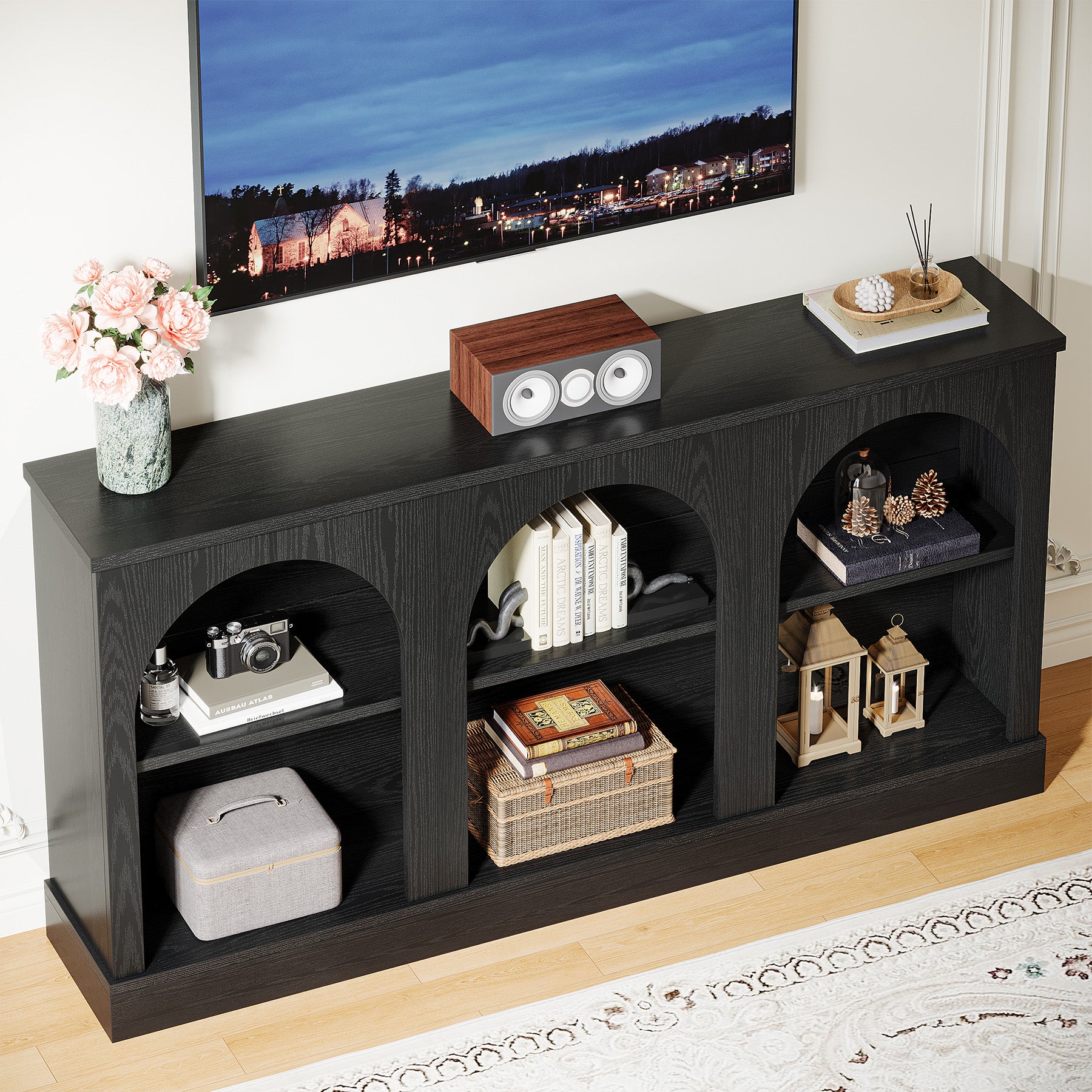 Tribesigns TV Stand for 55-65 Inch TV, Farmhouse Entertainment Center with Storage Cabinets