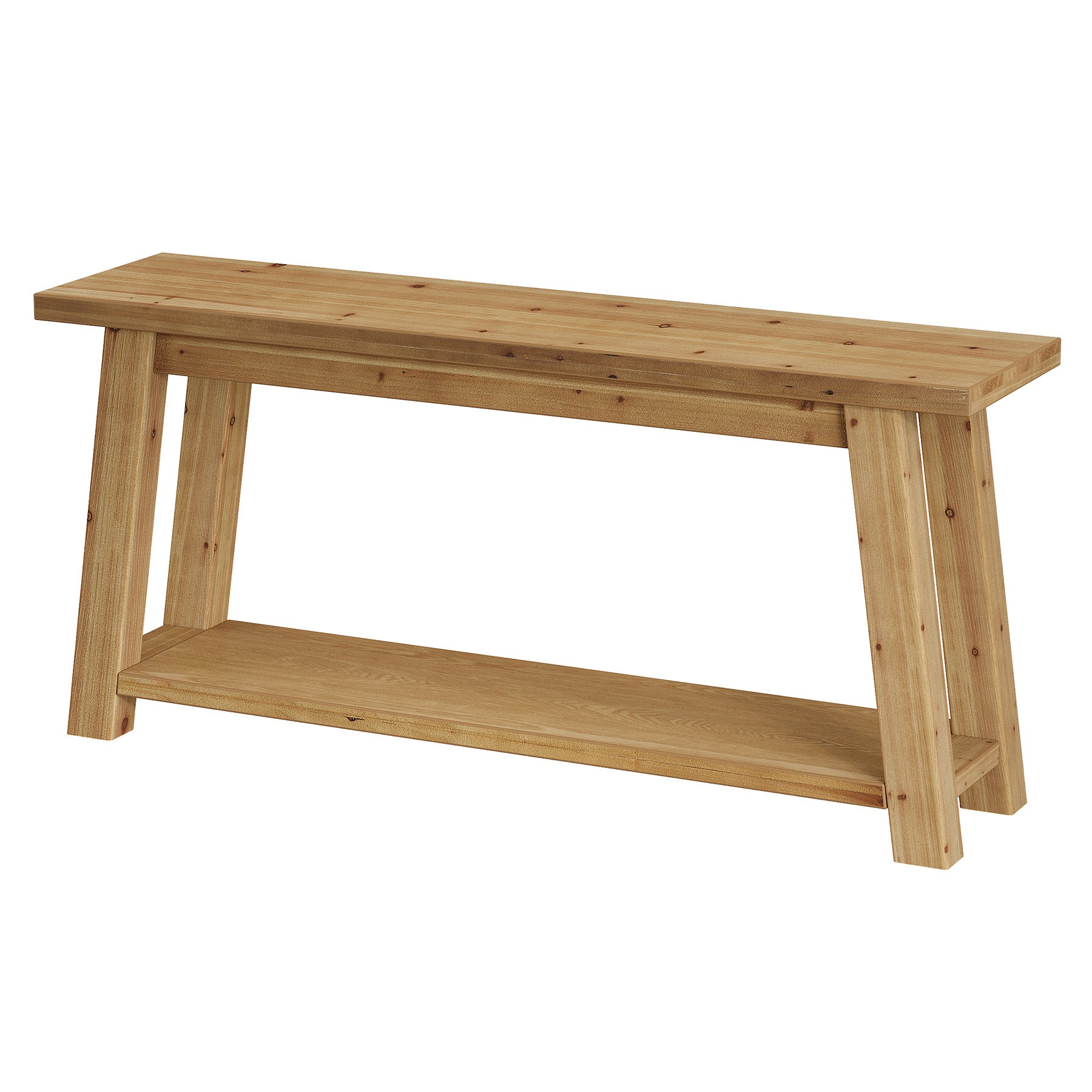 70.9-Inch Solid Wood Console Table with 2-Tier Storage Shelf, Farmhouse Entryway Table for Living Room and Hallway