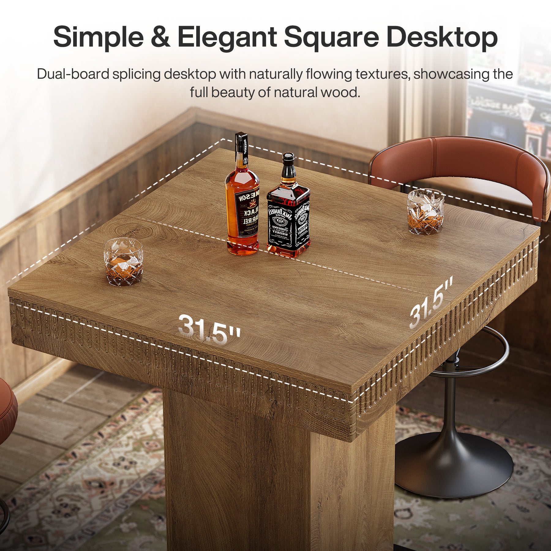 Tribesigns 31.5-Inch Square Bar Table with Metal Footrest, Industrial Pub Table for Small Kitchens