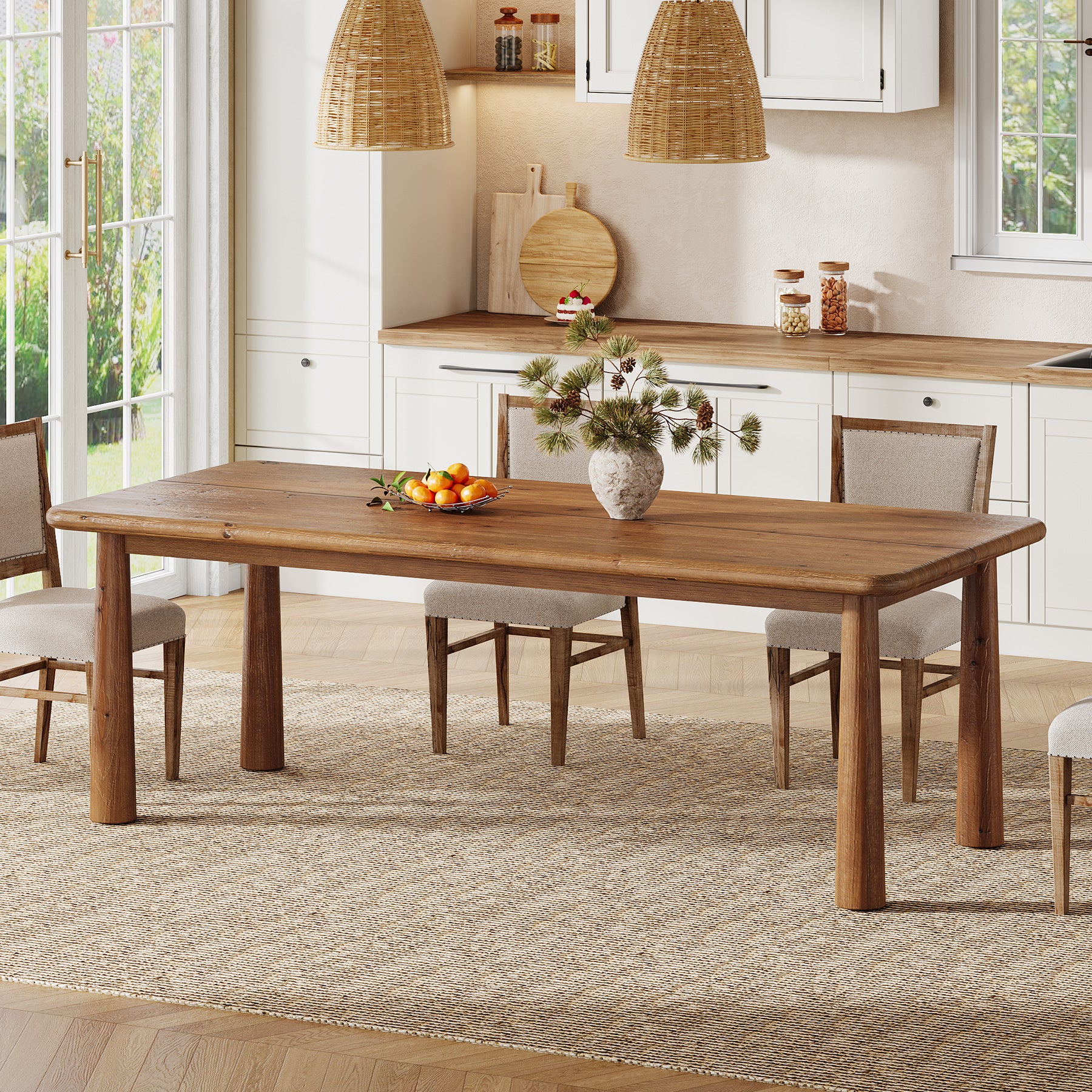 63-Inch Solid Wood Dining Table for 4 to 6 People, Farmhouse Rectangular Kitchen Table with 400 lb Capacity for Dining Room and Kitchen
