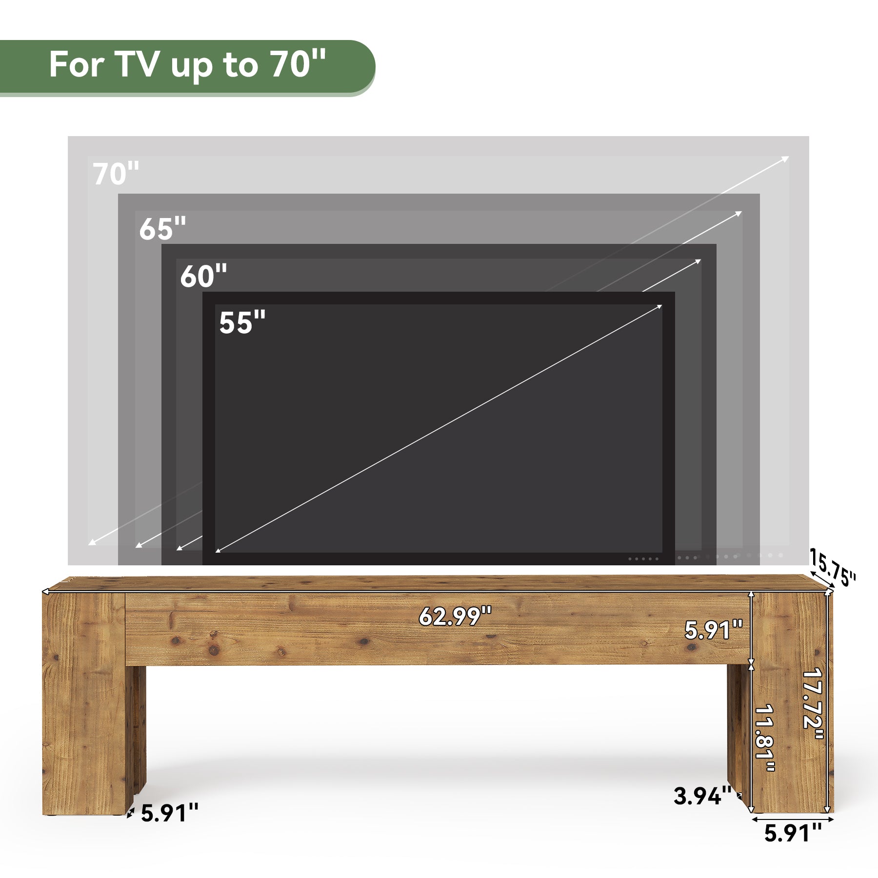 Tribesigns 63-Inch Solid Wood TV Stand for TVs up to 70 Inches, Rustic Farmhouse Media Console for Living Room and Bedroom