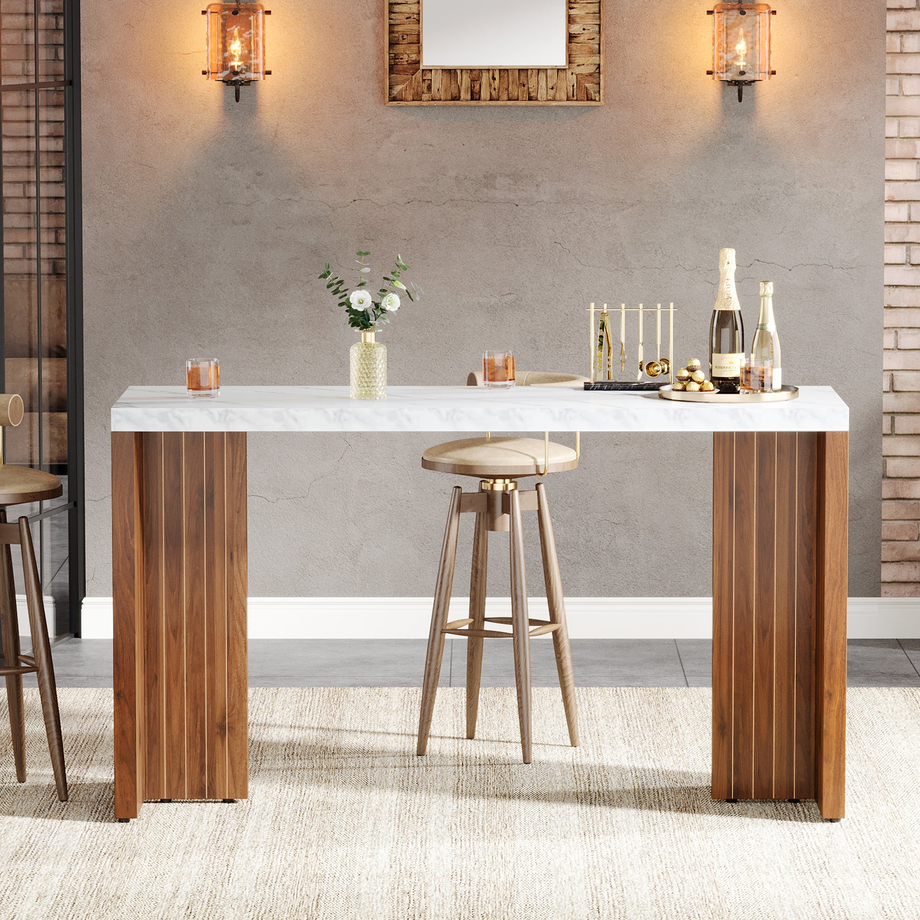 Tribesigns 55.12-Inch Bar Table with Faux Marble Top, Counter Height Pub Table for Kitchen