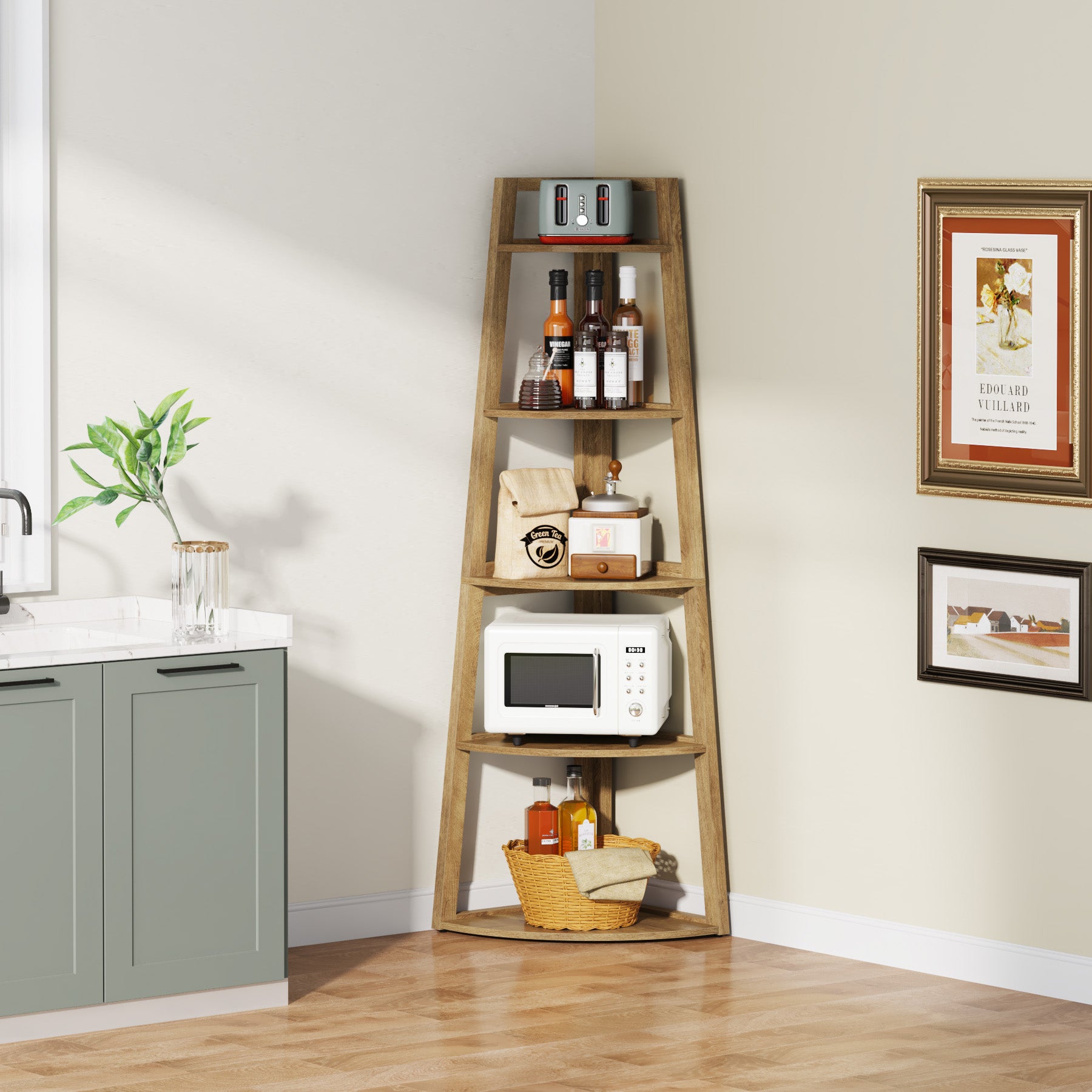 Tribesigns 70-Inch Tall Corner Shelf 5-Tier Bookcase, Industrial Corner Ladder Shelf for Small Spaces